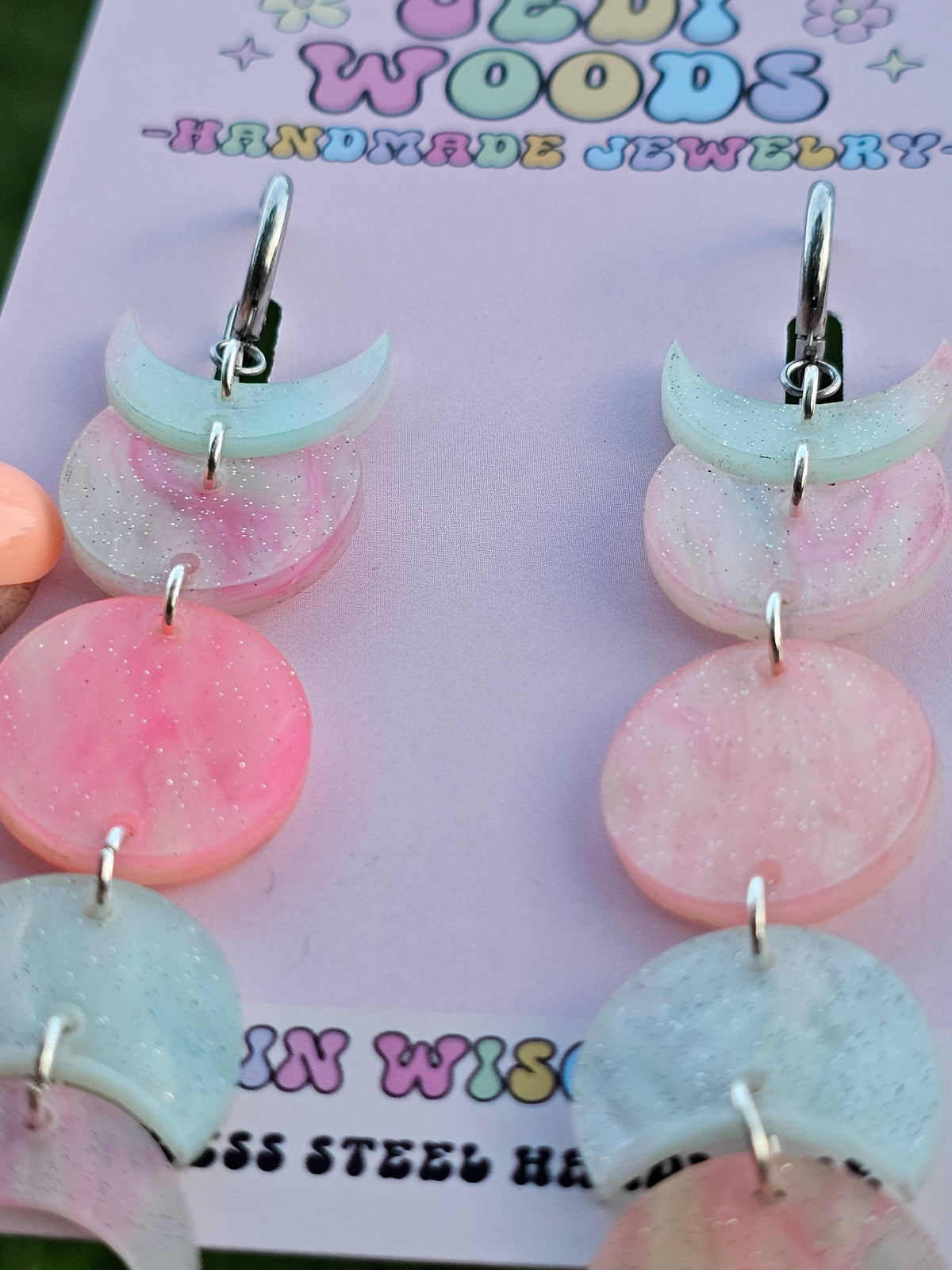 Bubblegum Swirl Moon Phase Earrings - Gauge Friendly Jewelry
