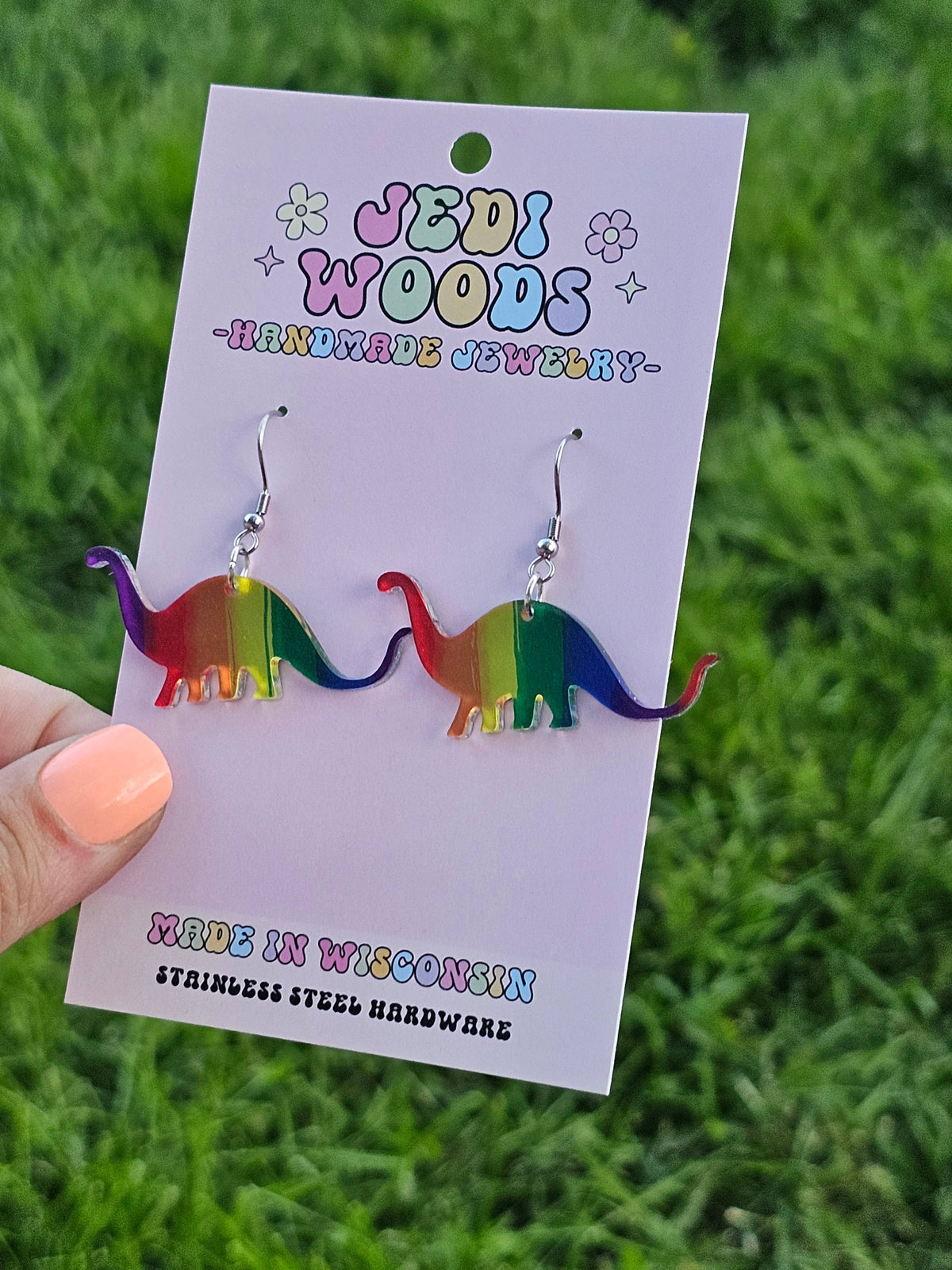 Rainbow Metallic Dinosaur Earrings
