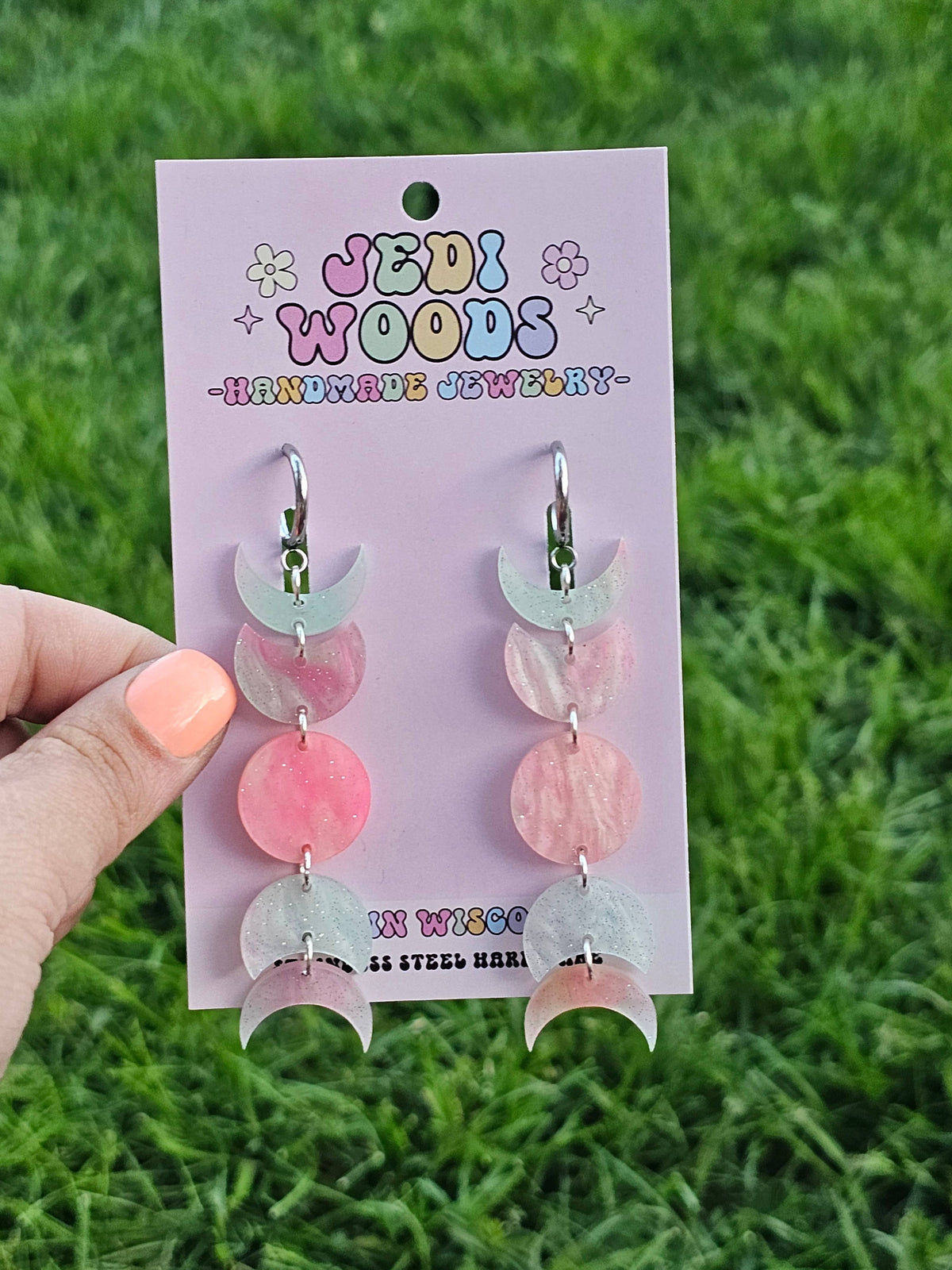 Bubblegum Swirl Moon Phase Earrings - Gauge Friendly Jewelry