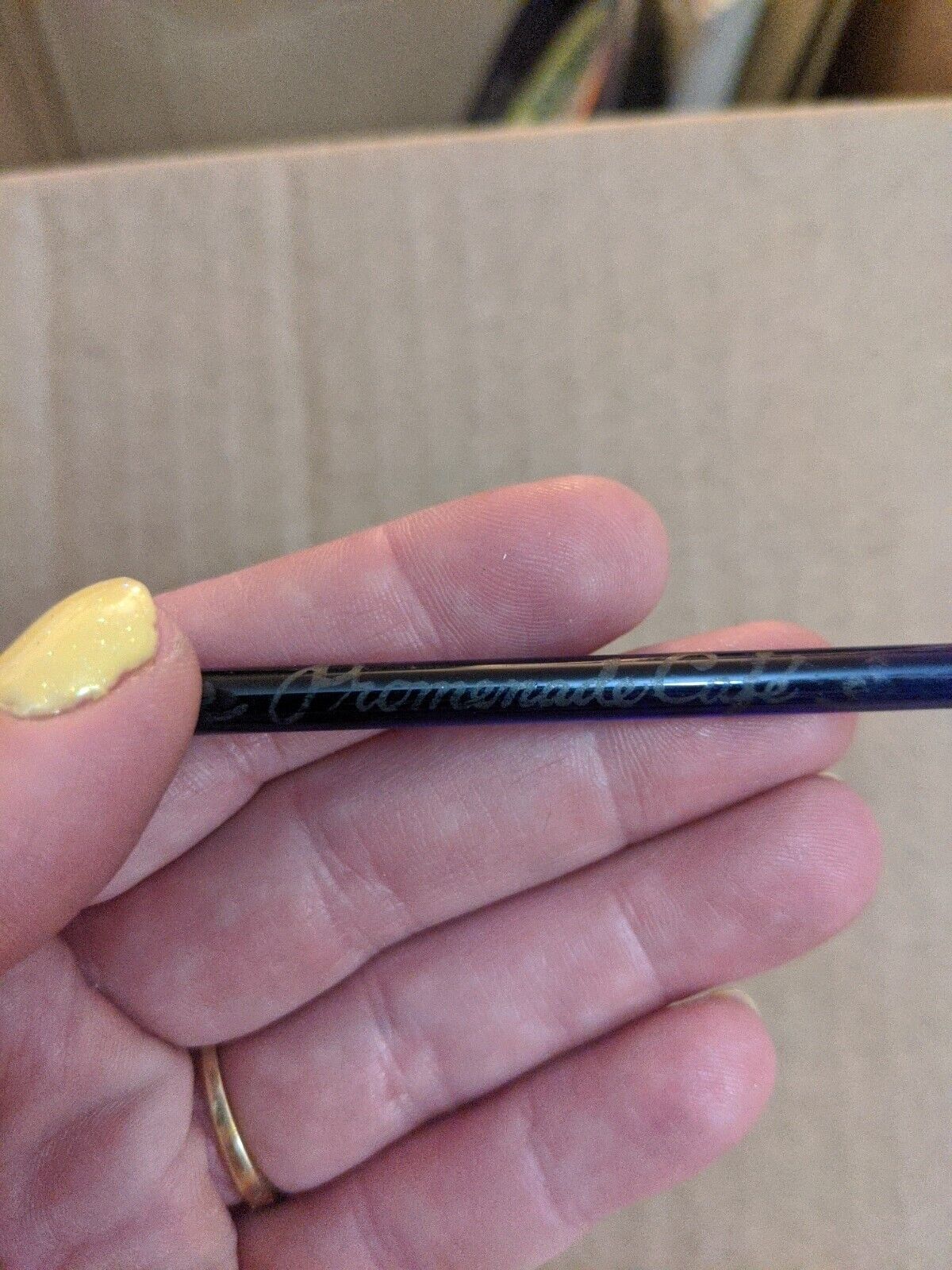 Vtg Colbalt Blue Glass Drink Stirrer PROMENADE CAFE ROCKEFELLER CENTER, NYC