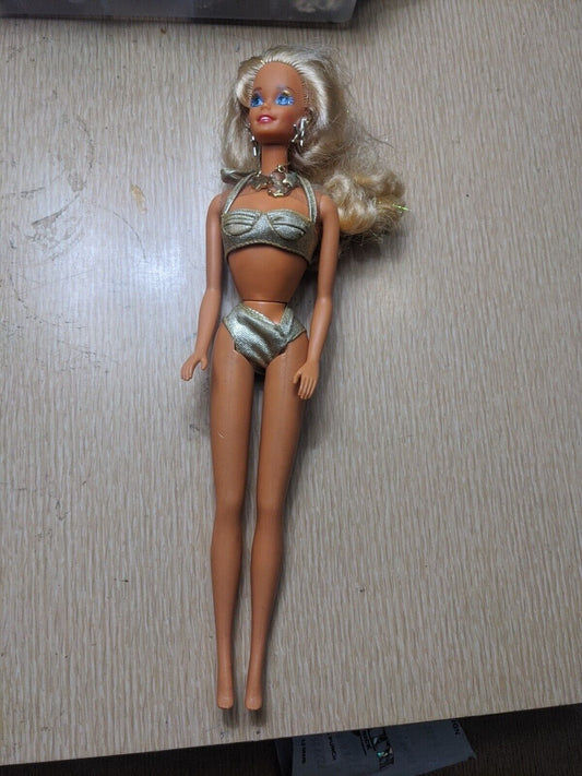 1991 Sun Sensation Barbie Doll Glitter Earrings & Strands Of Tinsel in Hair