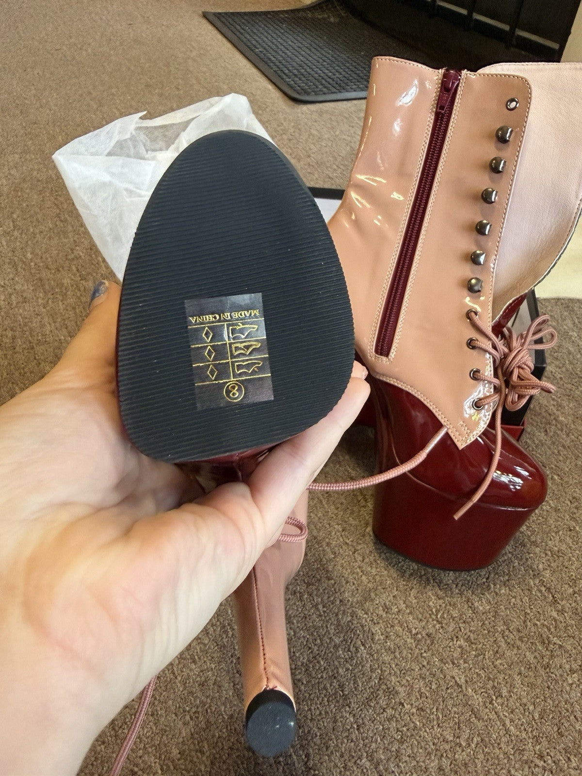 Pleaser Adore 7" Heel Two-Tone Lace-Up Ankle Boot 2 3 4" Platform Size 8 US
