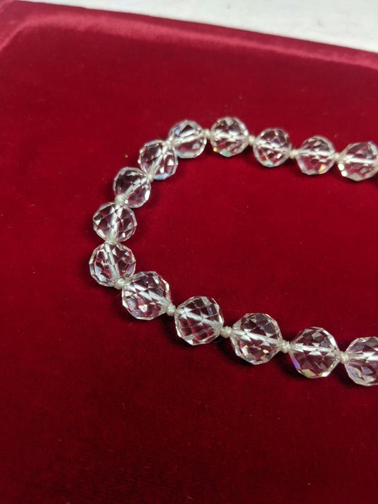 Glass crystal facetd bead necklace 15" hand knotted