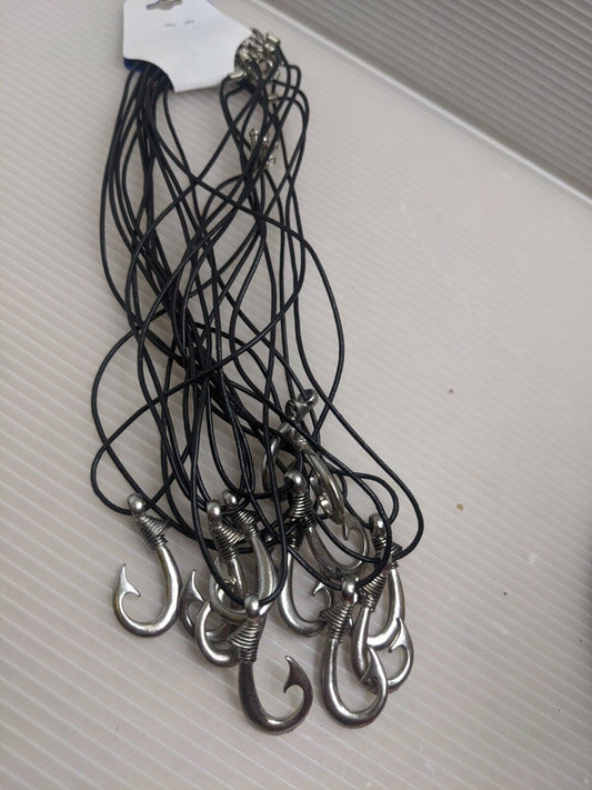 Wholesale 12pcs Maori Fish Hook Pendant Necklace Silver