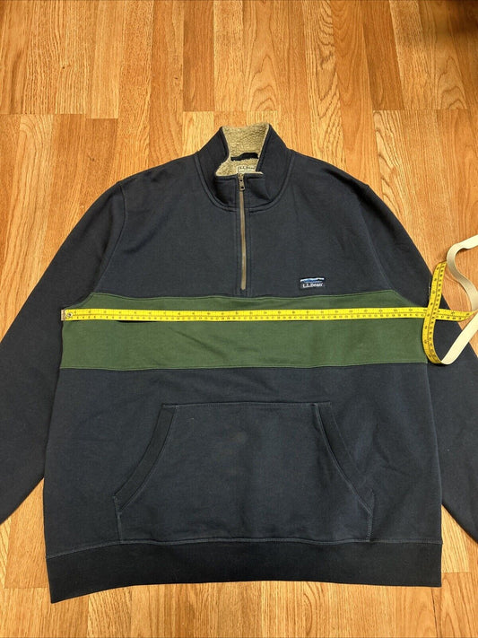LL BEAN Men’s 1/4 Zip Pullover Sweater XL Regular Heavy Cotton Blue Green
