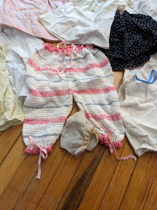 Lot of Antique Doll Clothes Handmade Coats Slips Dresses Skirts Bonnet As Is