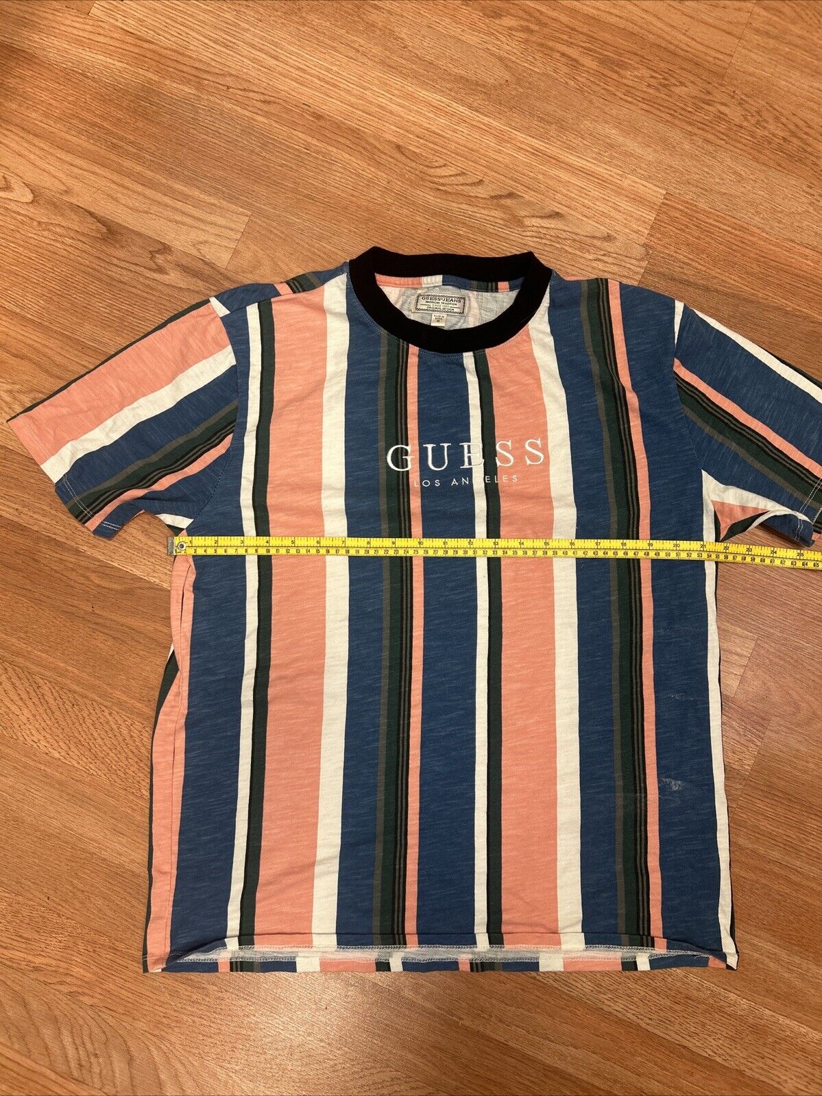 90’s Guess Jeans USA Multicolored Vertical Striped Tee Medium Vtg