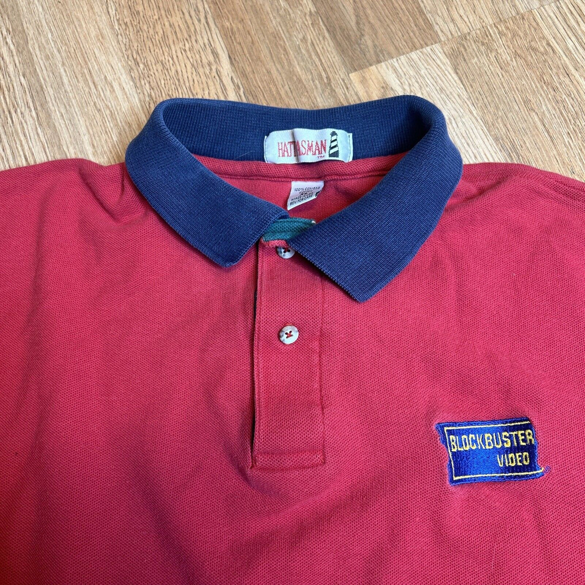 RARE** Vintage Blockbuster Video Polo XLG Employee Uniform Red Navy