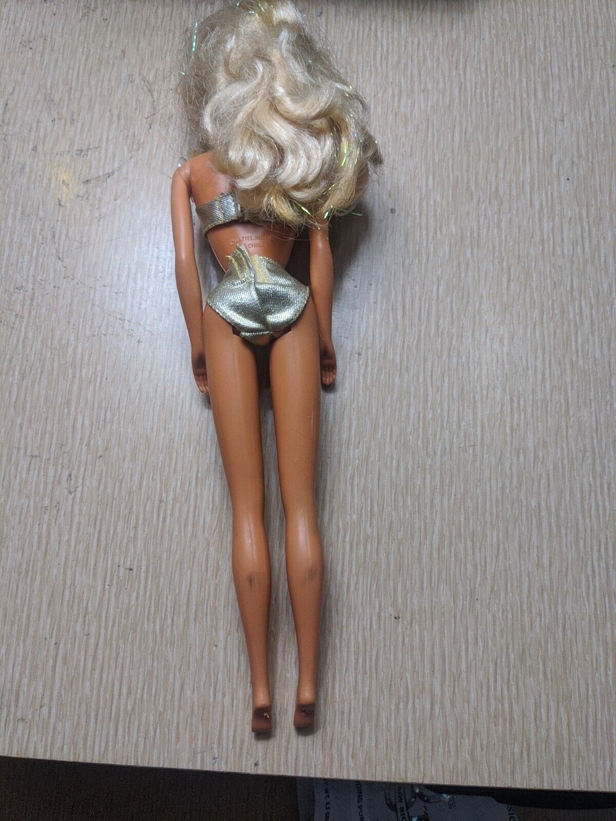 1991 Sun Sensation Barbie Doll Glitter Earrings & Strands Of Tinsel in Hair