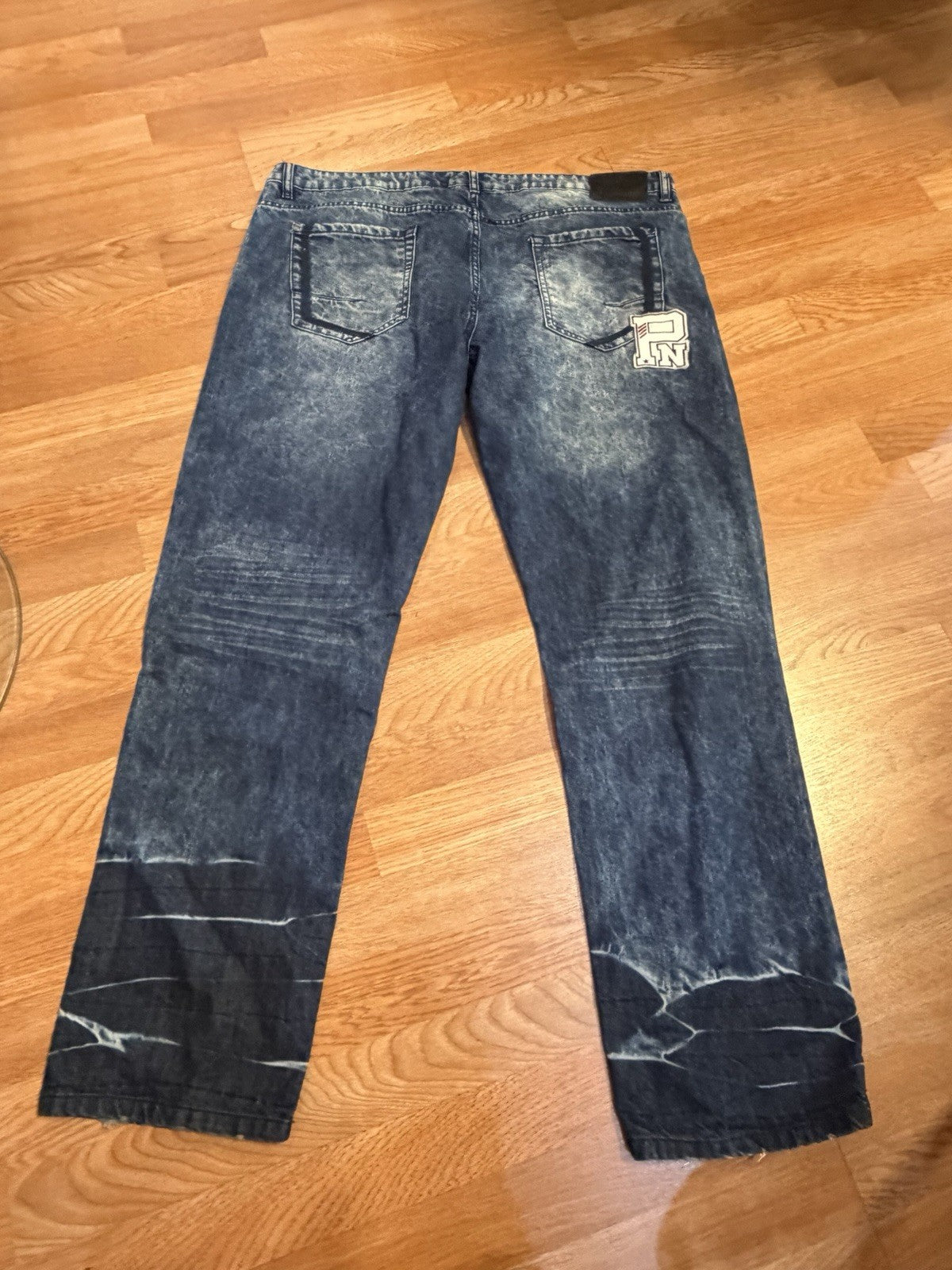Parish Mens Jeans Distressed Blue Denim Accent Patches Stylish Streetwear Sz 42