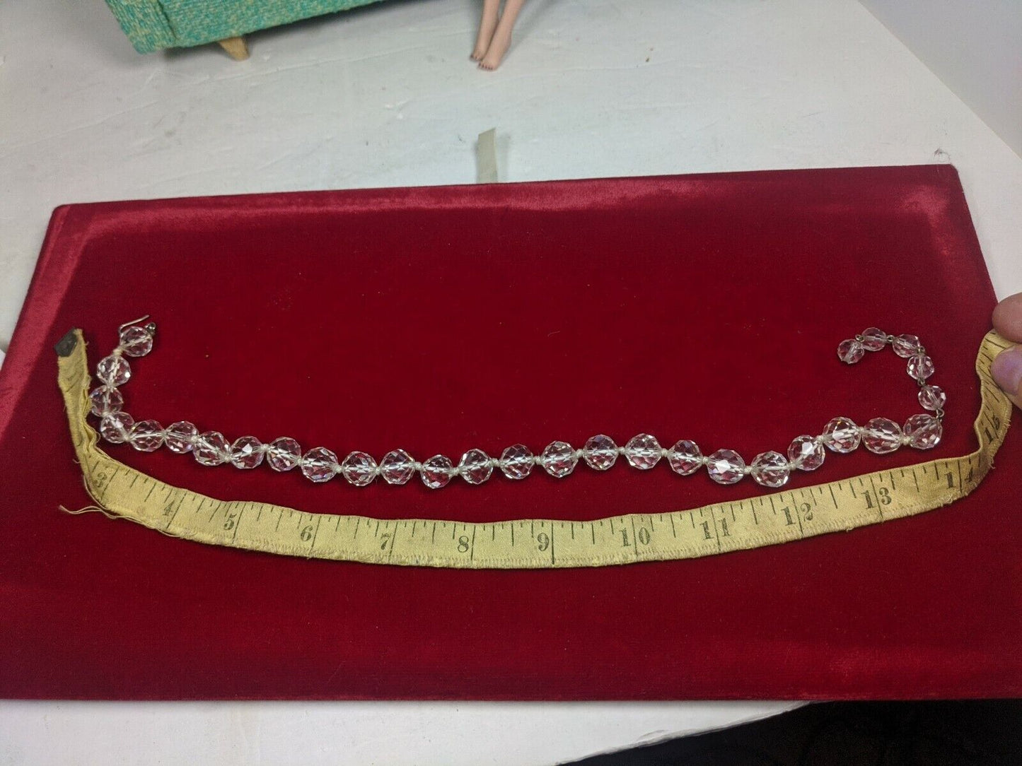 Glass crystal facetd bead necklace 15" hand knotted