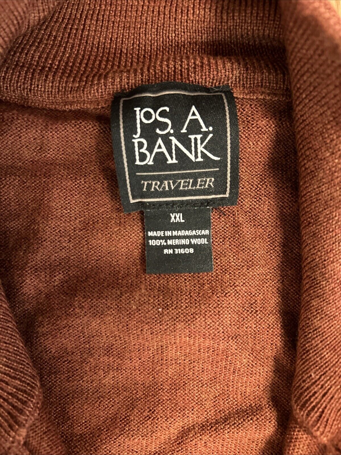 Men’s Merino Wool Sweater Size XXL Pullover 1/4 Zip Jos. A. Bank Maroon Rust