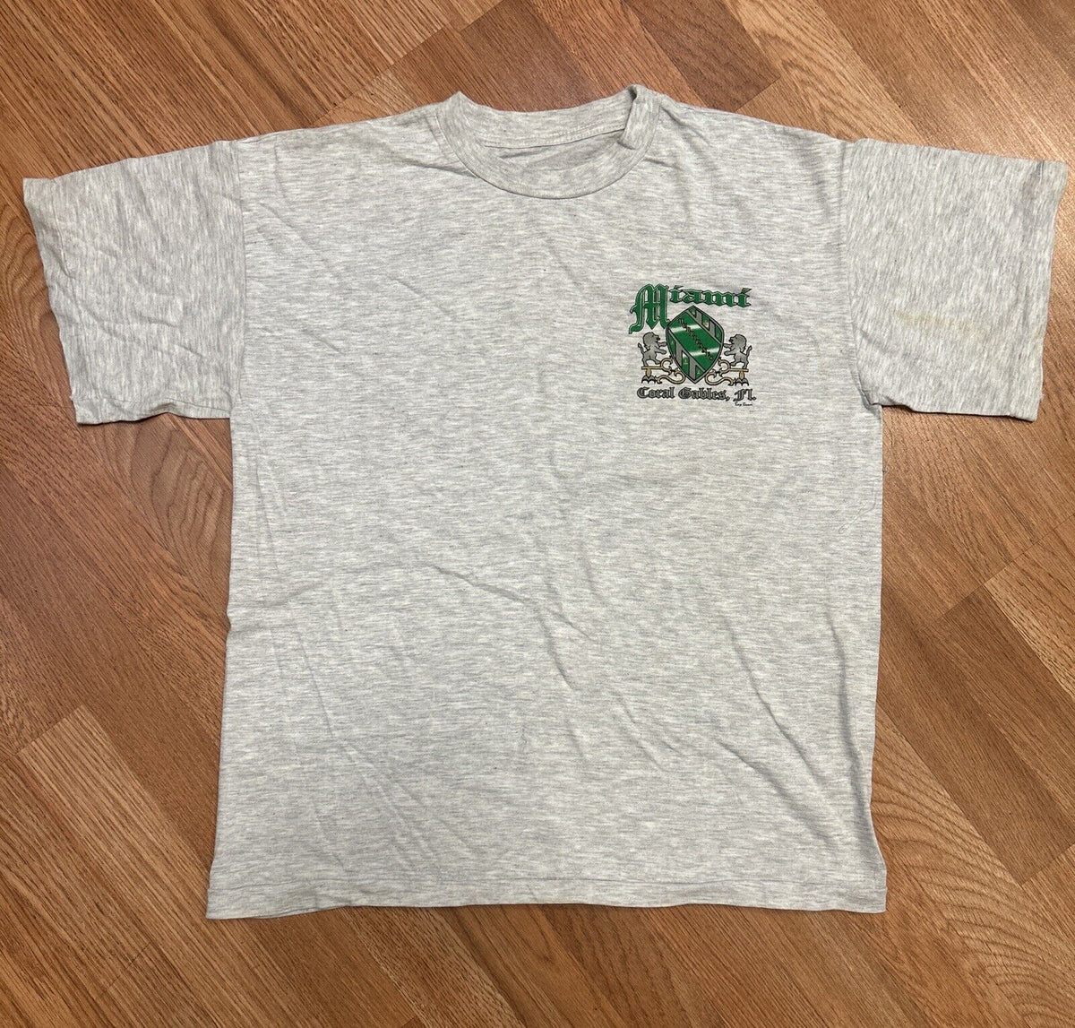 DEADSTOCK Vtg NOS Miami Hurricanes Short Sleeve Shirt Men's Grey Medium