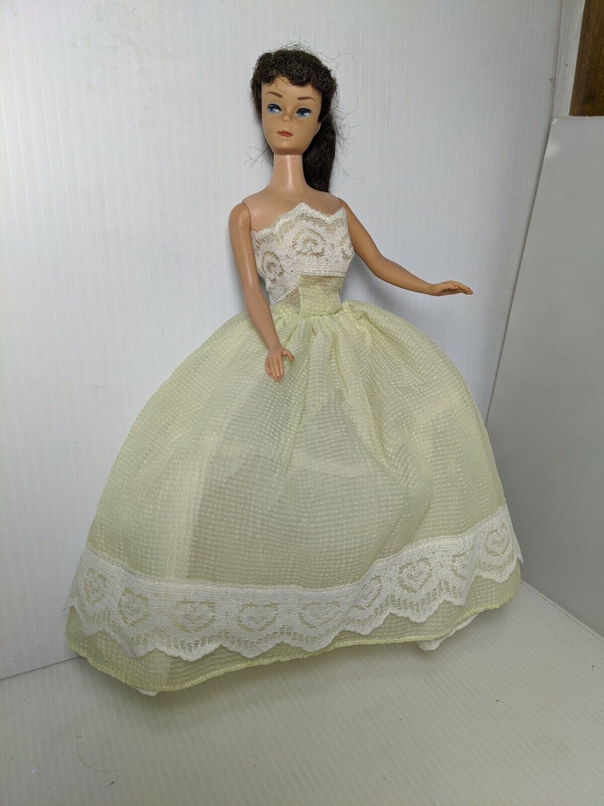 Barbie clone outfit homemade vintage ball gown yellow chiffon lace dress