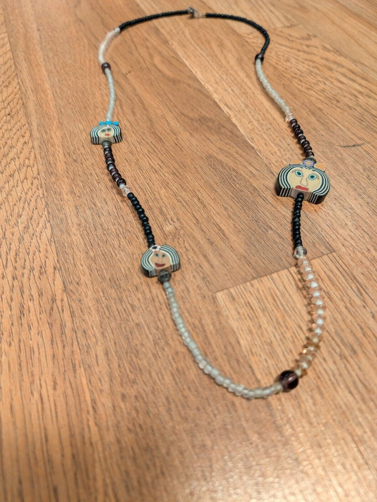 Ladies With Bows Polymer Clay & Bead Black White Necklace (Grove & Grove?)