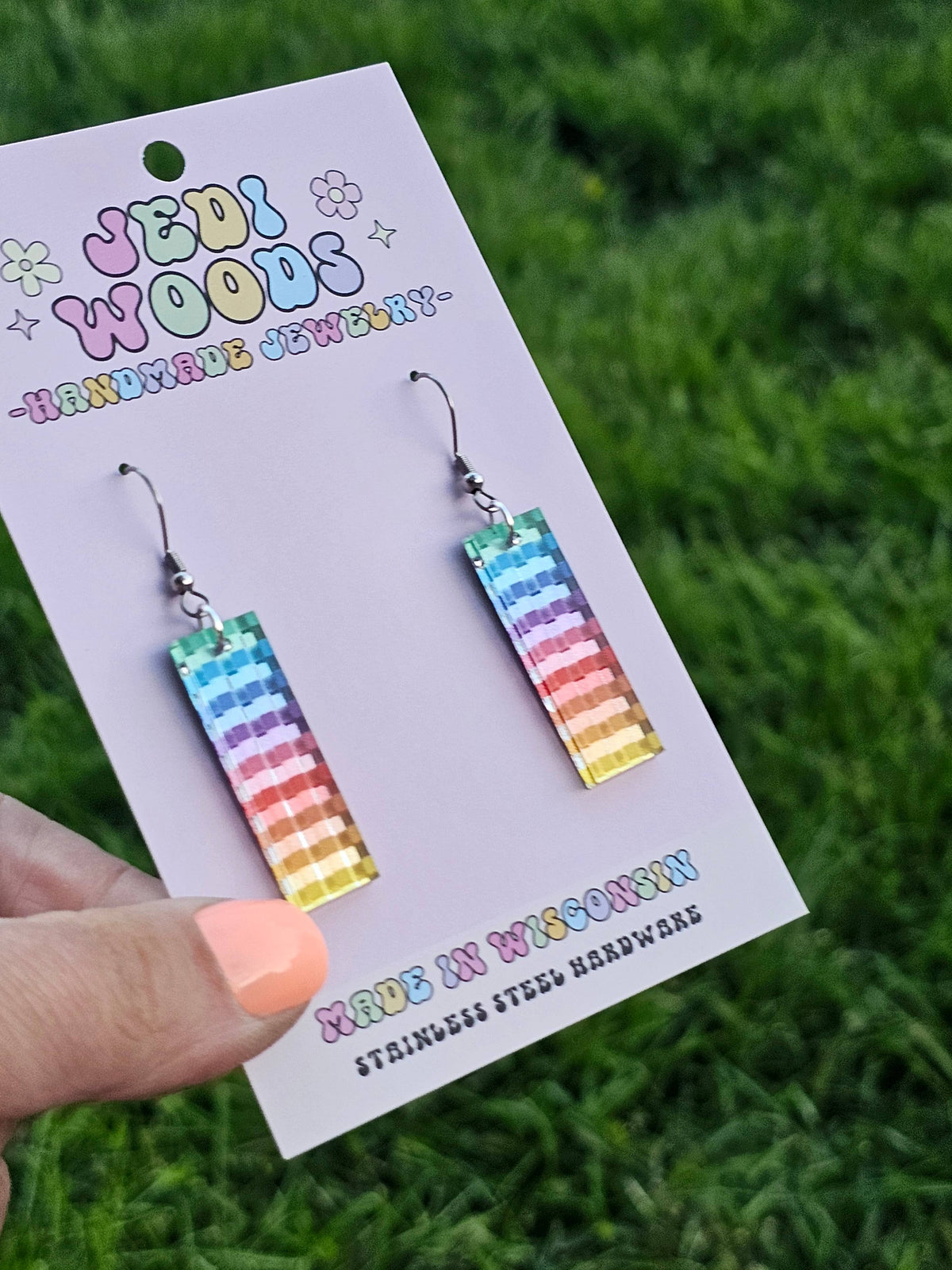 Rainbow Plaid Bar Earrings