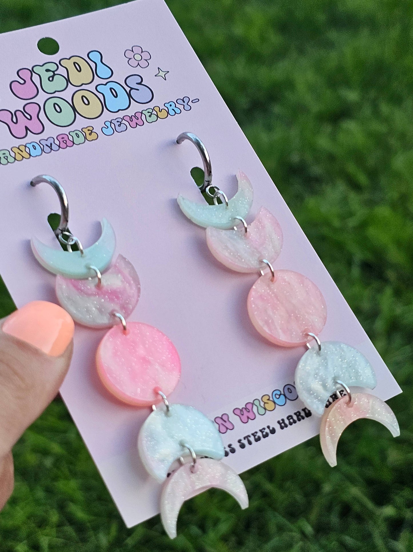 Bubblegum Swirl Moon Phase Earrings - Gauge Friendly Jewelry