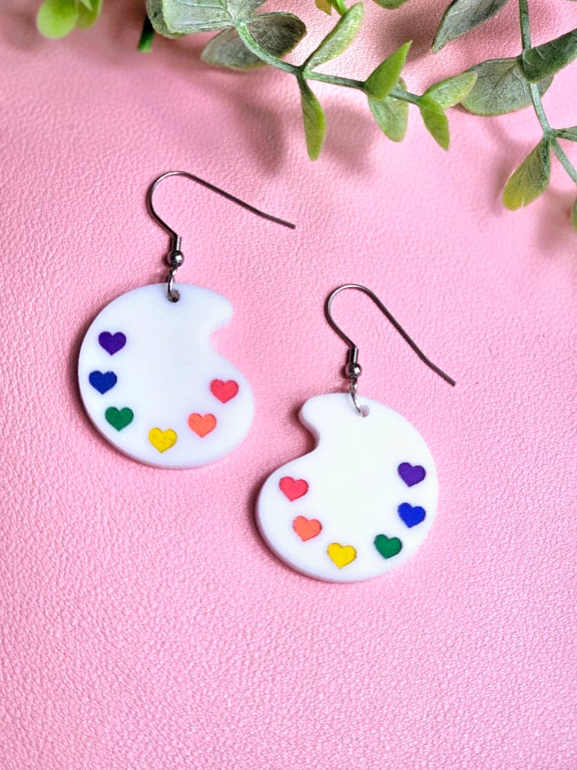 Rainbow Paint Pallet Earrings, Subtle Pride Earrings, Queer