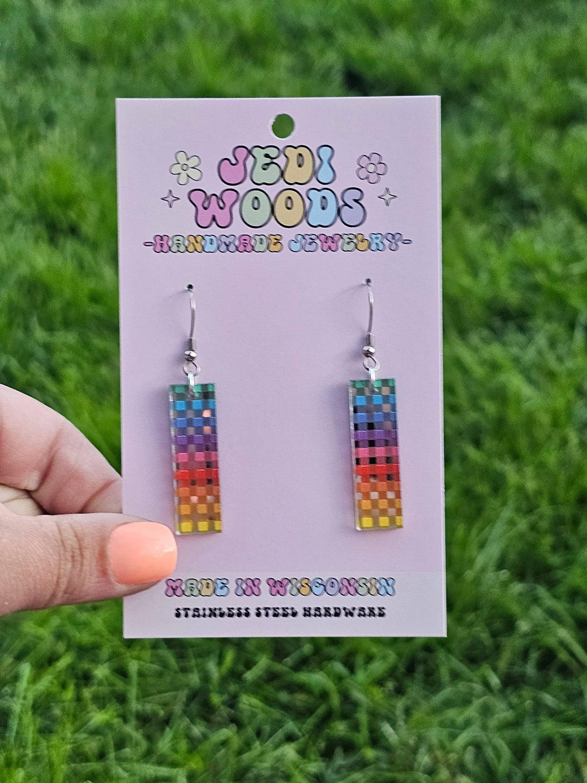 Rainbow Plaid Bar Earrings