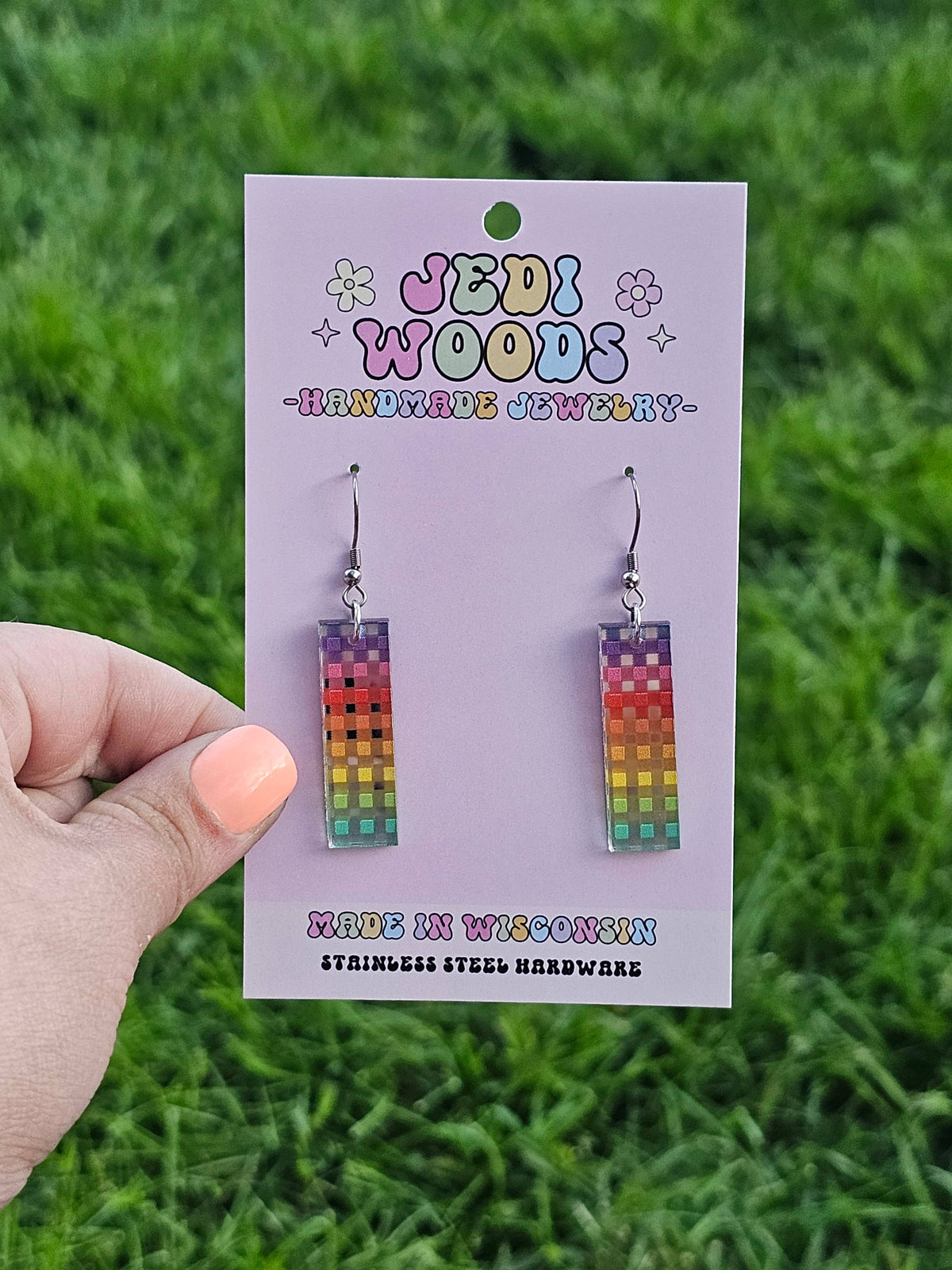 Rainbow Plaid Bar Earrings