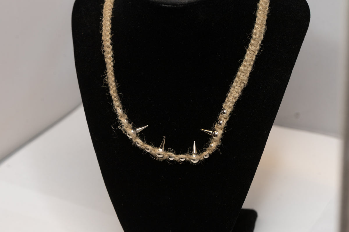 Natural Hemp Choker with Silver Spikes