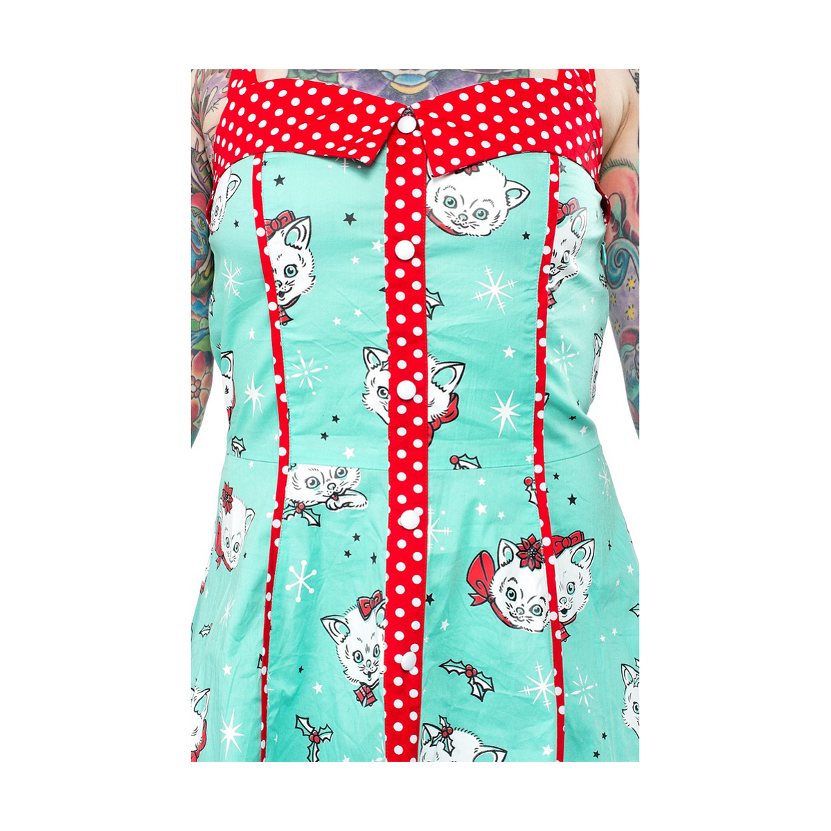 Sourpuss Retro Christmas Kitties Cats 1950s Polka Dots Dress
