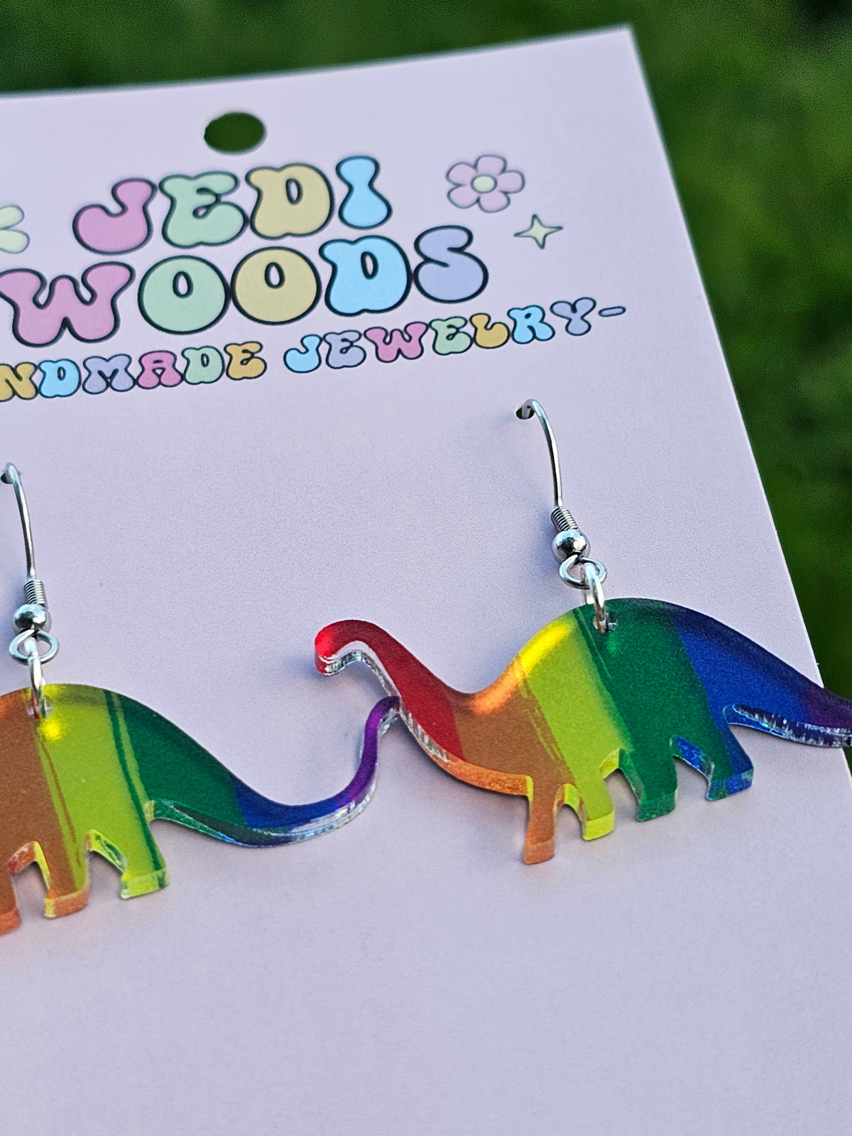 Rainbow Metallic Dinosaur Earrings