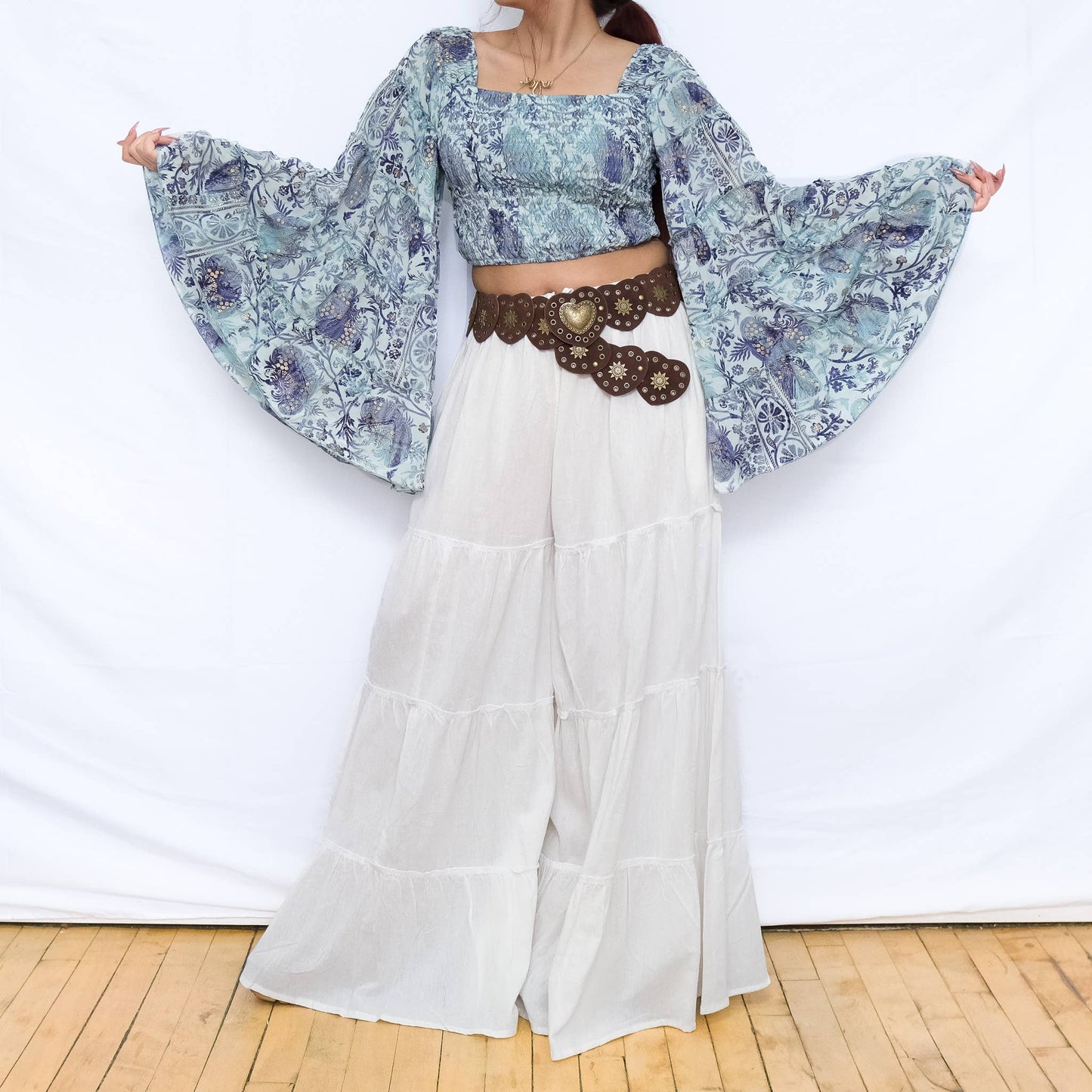 Bohemian Flowy Long Ruffle Sleeve Top