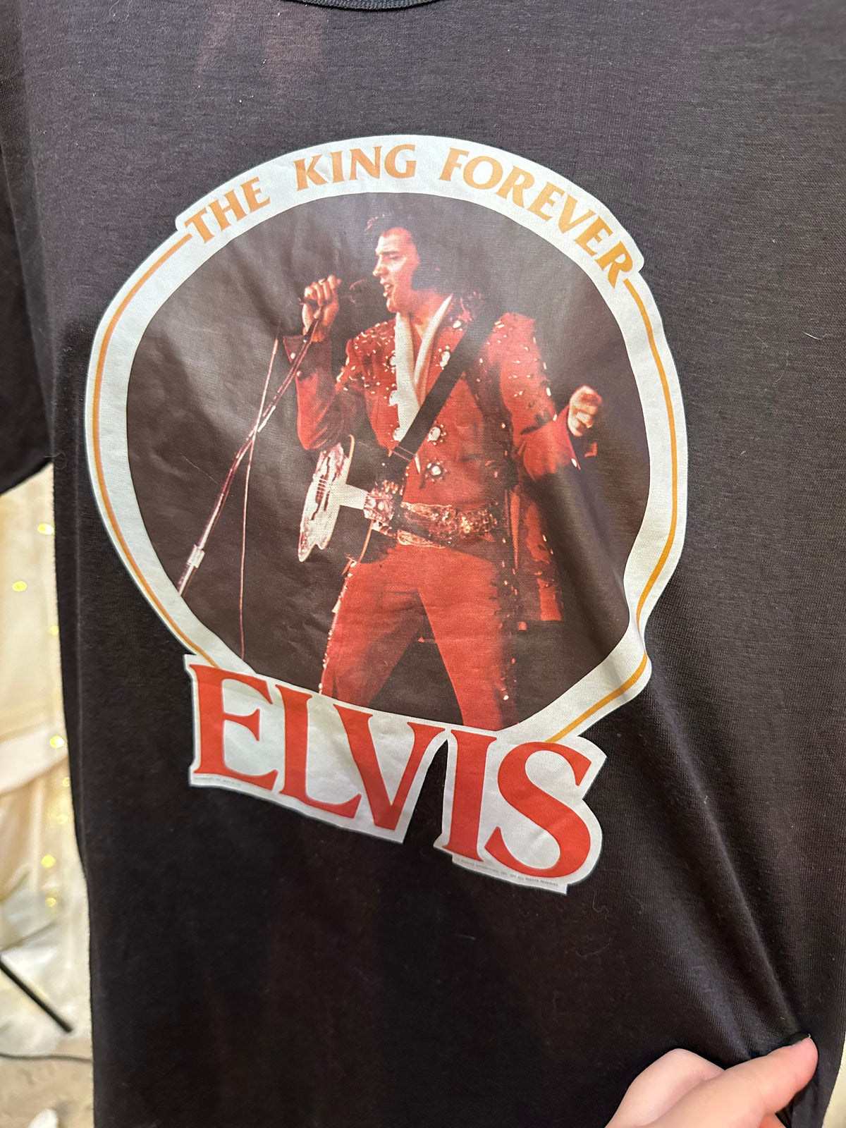 1970's Era Black Transfer Print Elvis Shirt Size M As is - House of Dow