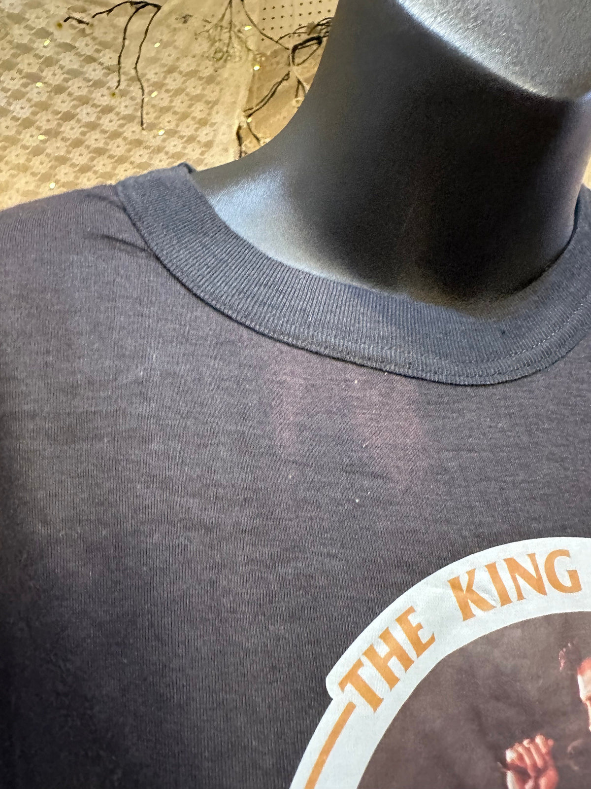 1970's Era Black Transfer Print Elvis Shirt Size M As is - House of Dow