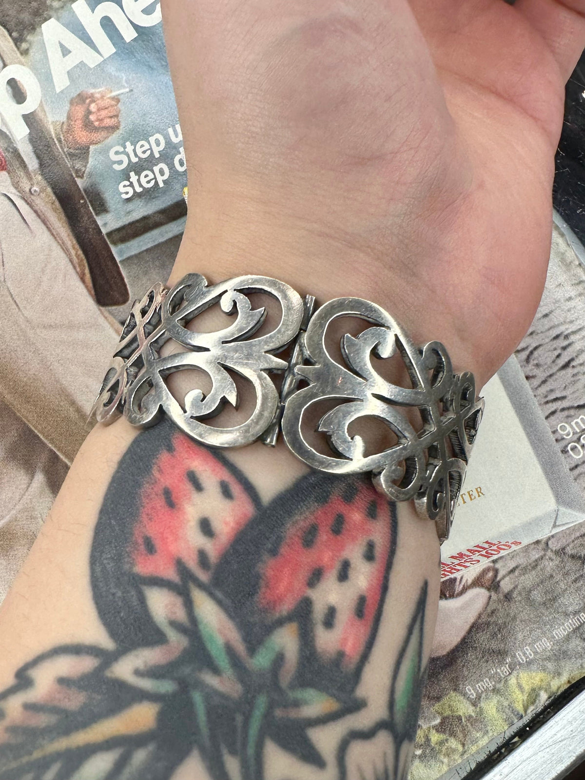 Vintage Mexican Cheo Silver scrollwork bracelet - House of Dow