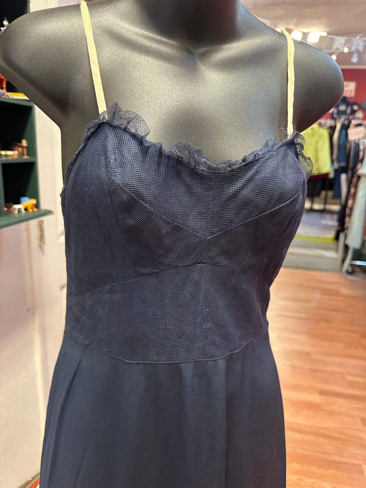1940’s Navy Handmade Slip Dress with Netting XS - House of Dow