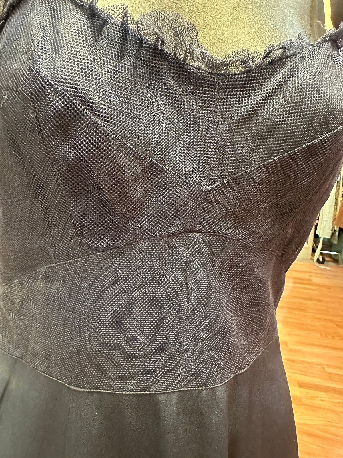 1940’s Navy Handmade Slip Dress with Netting XS - House of Dow
