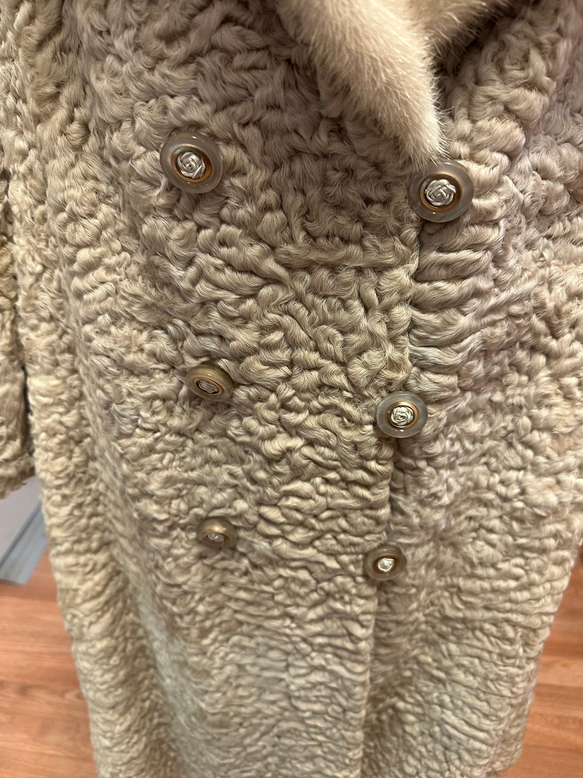 1950's Unique Gray Cream Persian Lamb Teddy Bear Coat with Mink Collar - House of Dow