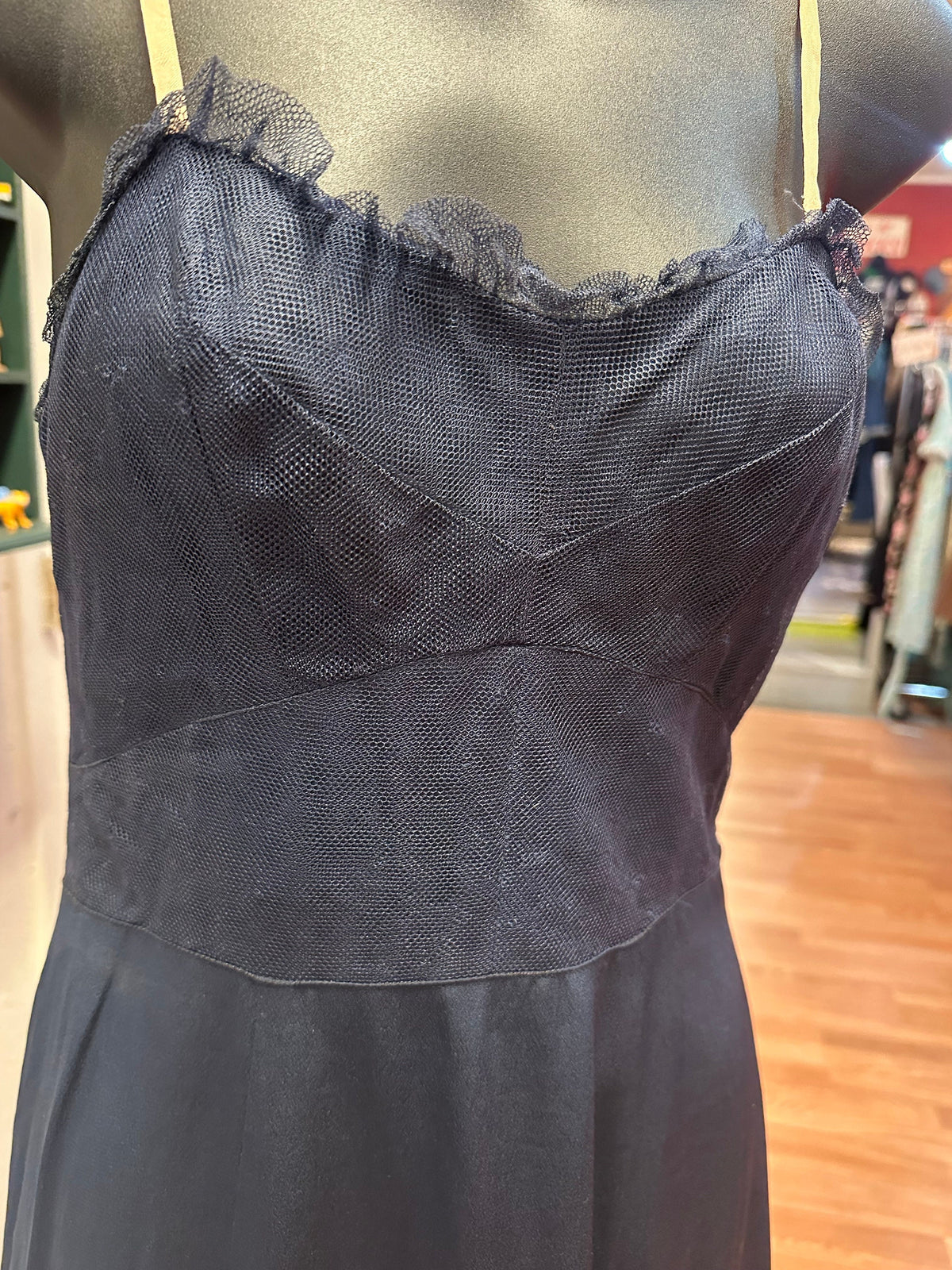 1940’s Navy Handmade Slip Dress with Netting XS - House of Dow
