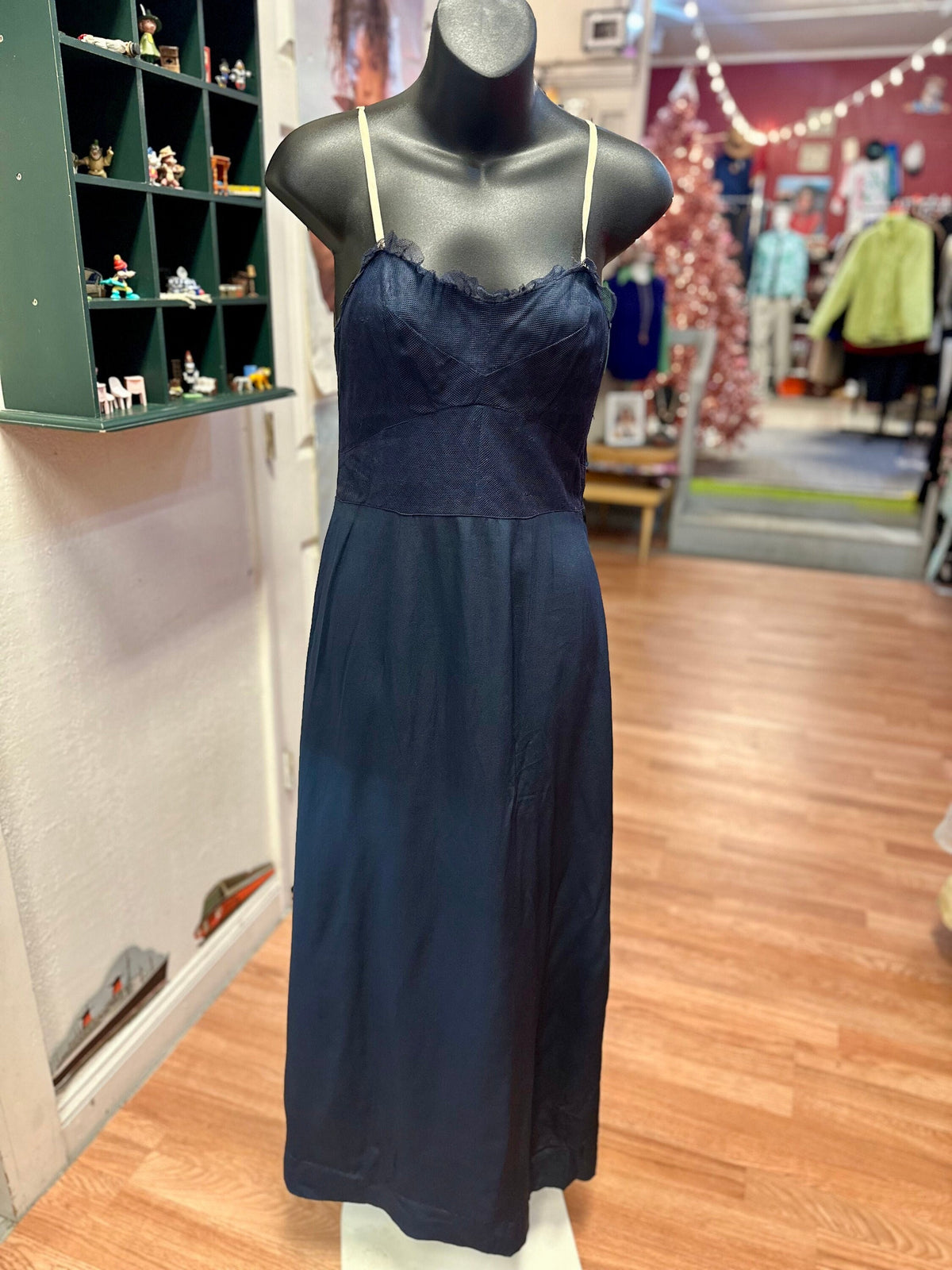1940’s Navy Handmade Slip Dress with Netting XS - House of Dow