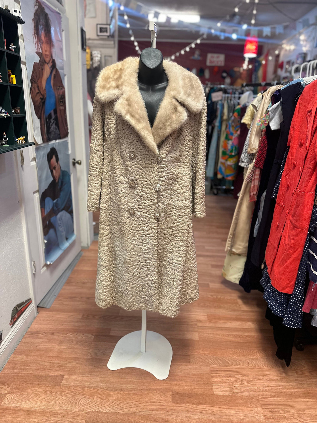 1950's Unique Gray Cream Persian Lamb Teddy Bear Coat with Mink Collar - House of Dow