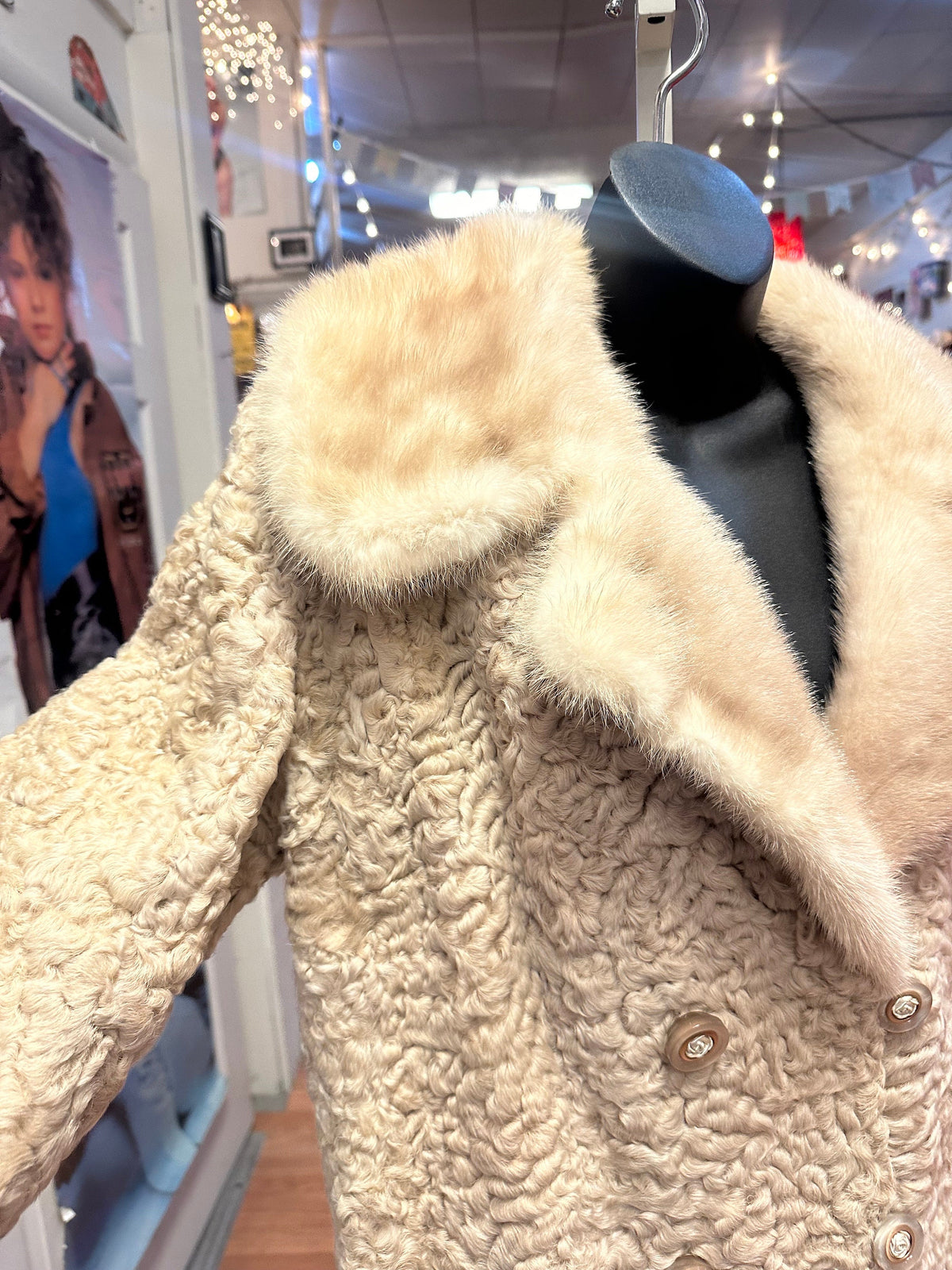 1950's Unique Gray Cream Persian Lamb Teddy Bear Coat with Mink Collar - House of Dow