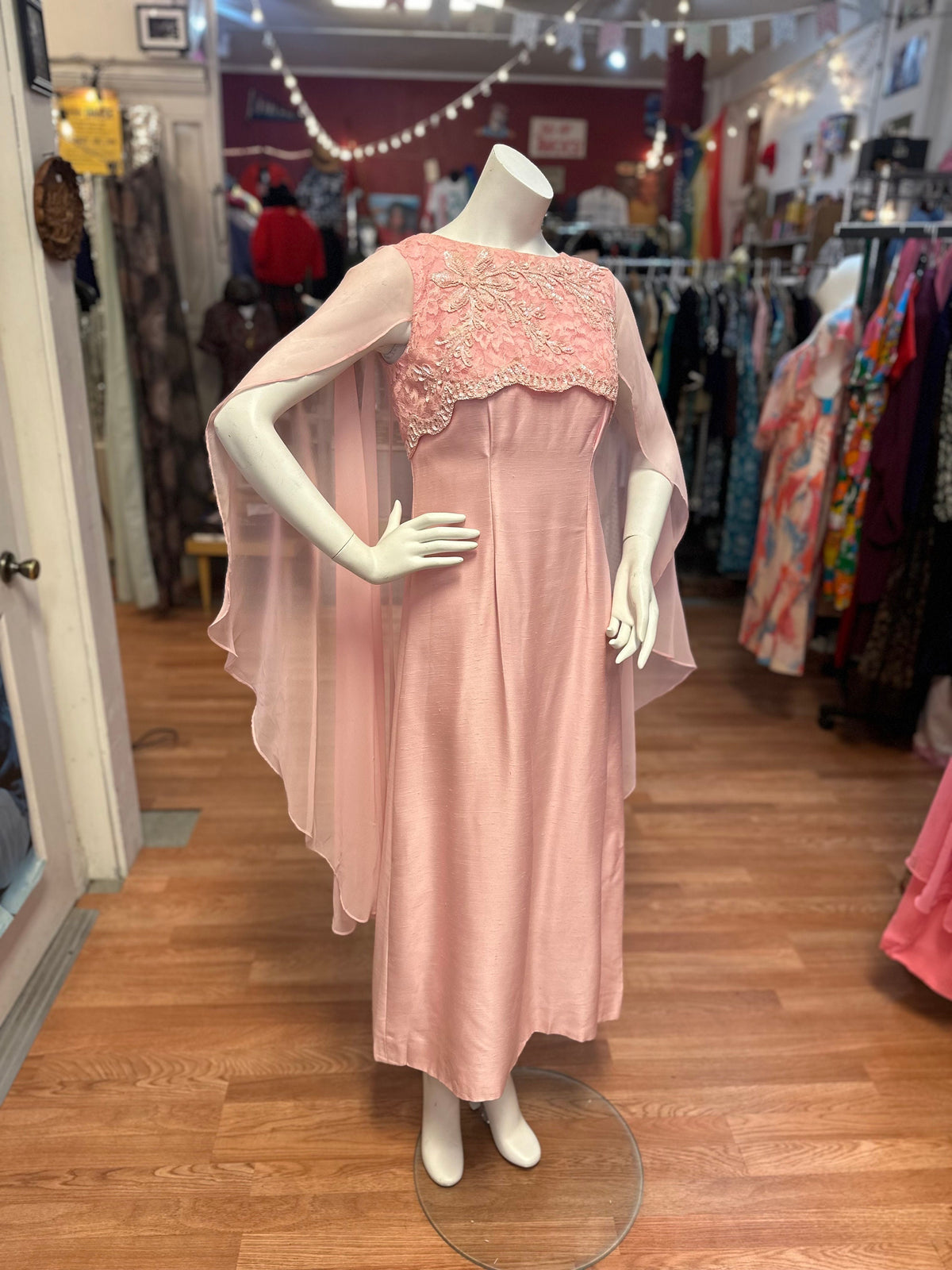 1960's Mike Benet Formals Pink Sequin Raw Silk Party Dress - House of Dow