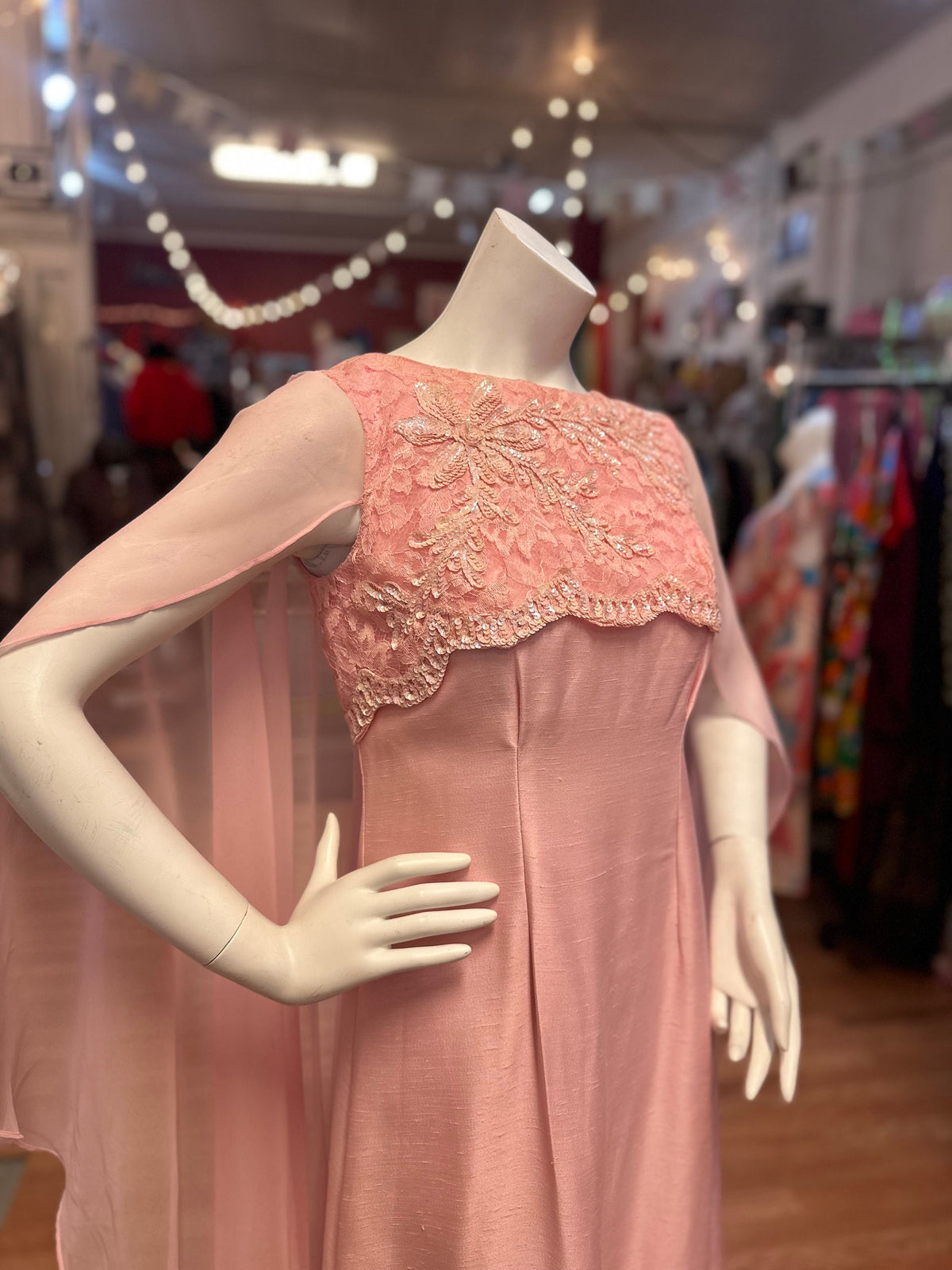 1960's Mike Benet Formals Pink Sequin Raw Silk Party Dress - House of Dow