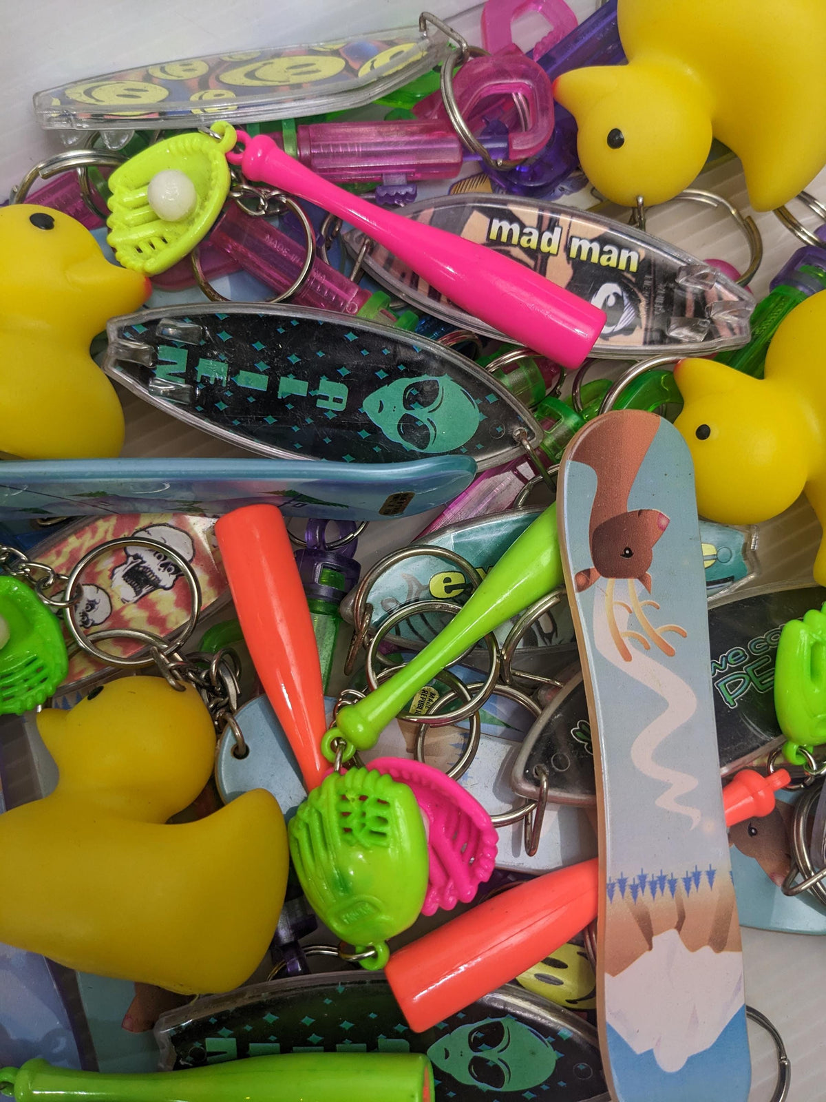 80s 90s deadstock neon keychain lot for Loot Grab Bags 1 dozen random - House of Dow