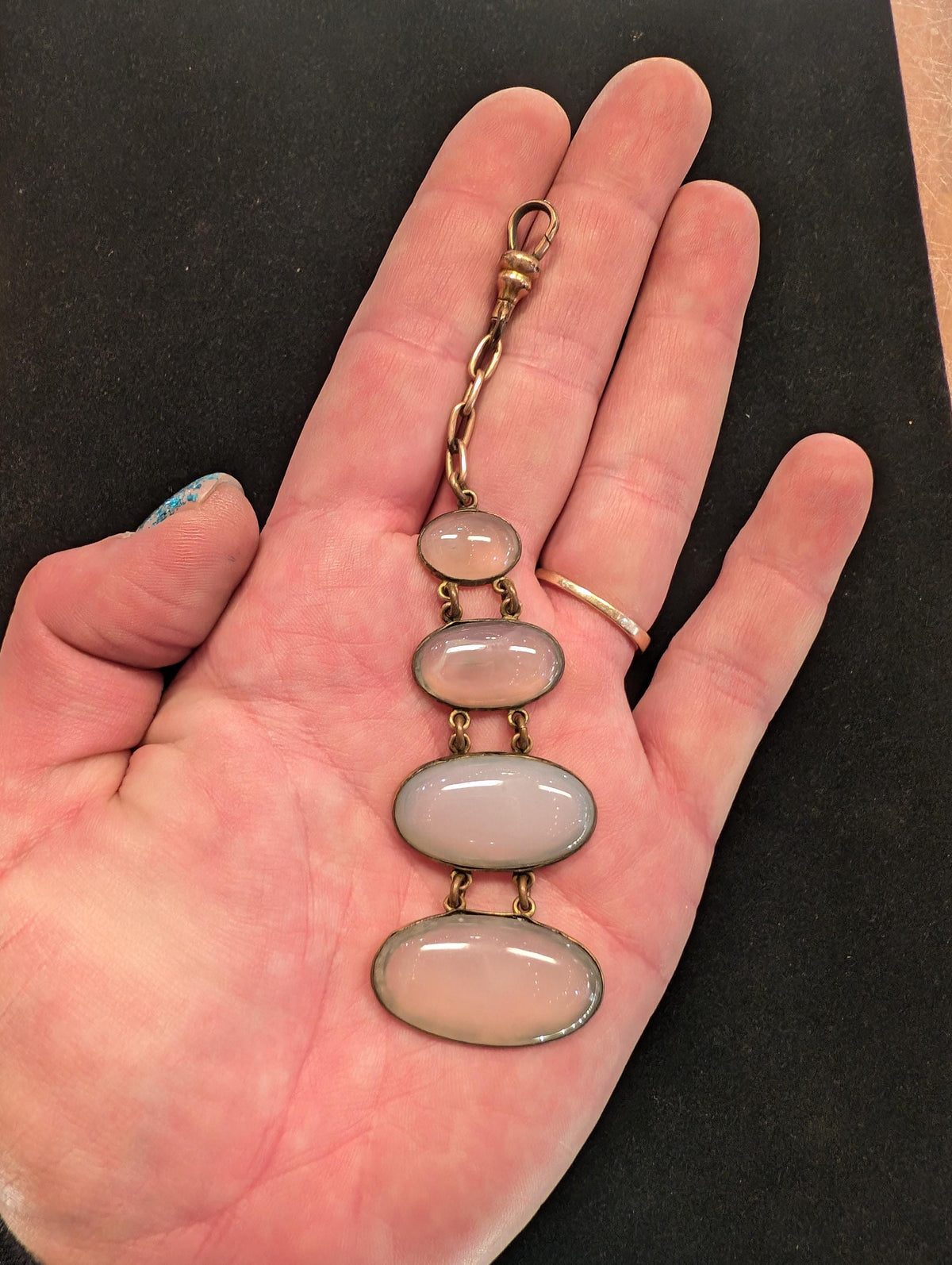 Antique Victorian 4.5 long Large Natural Chalcedony Tapered Pendant pocket Watch Fob Charm