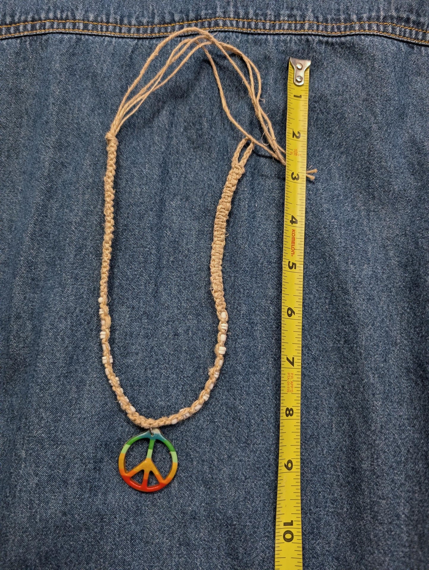 90s y2k vintage deadstock hemp macrame rainbow peace sign Hippie necklace