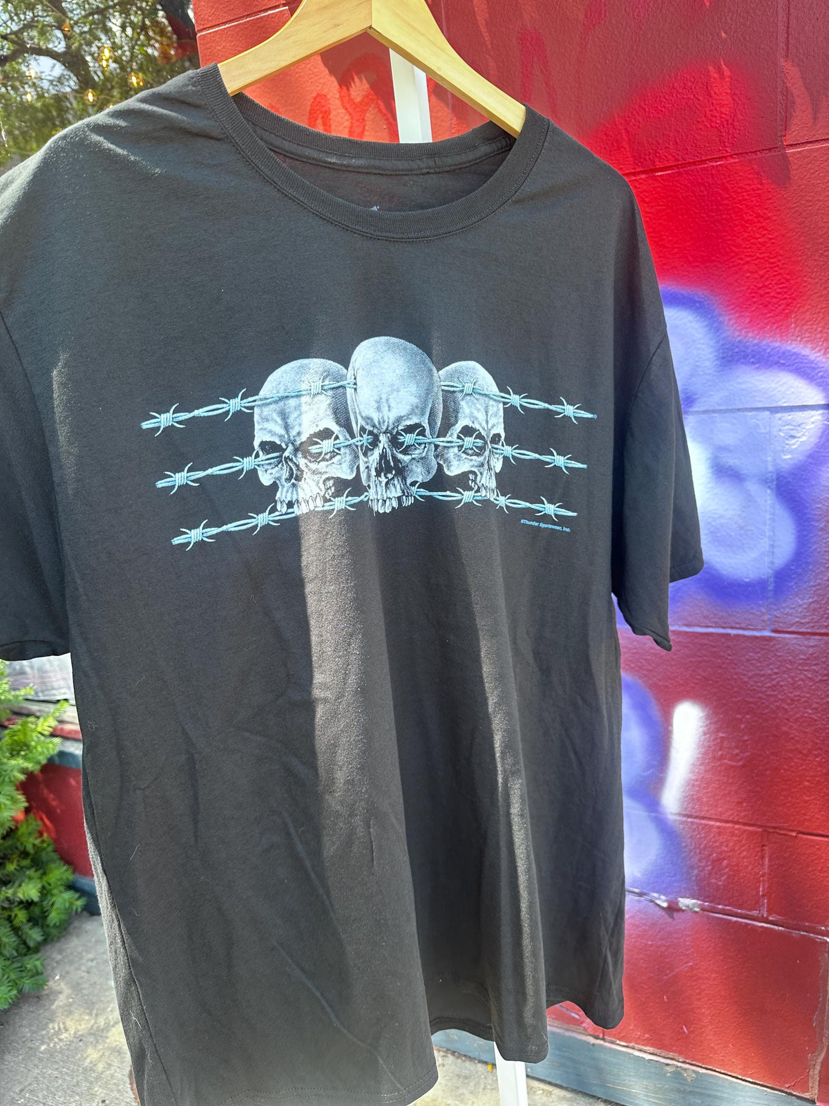 Y2K Deadstock Grunge Skull and Barbed Wire Shirt XXL - House of Dow