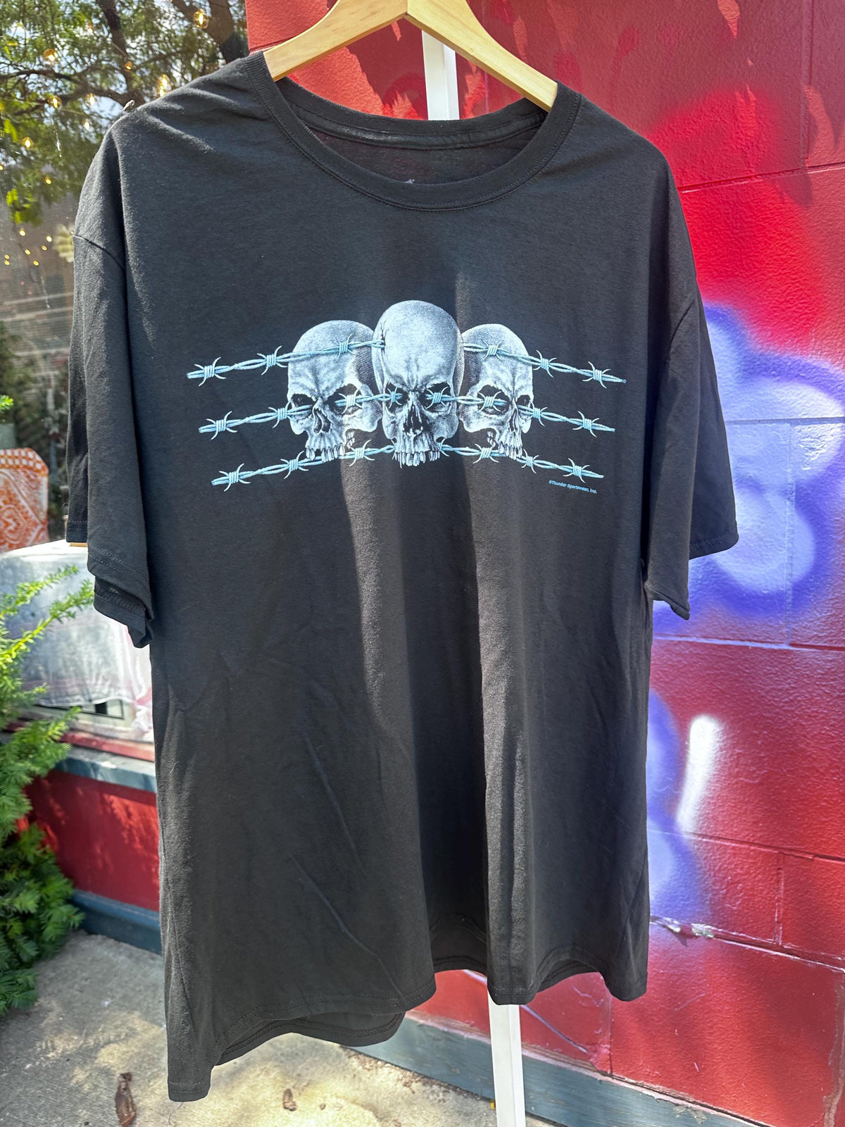 Y2K Deadstock Grunge Skull and Barbed Wire Shirt XXL - House of Dow