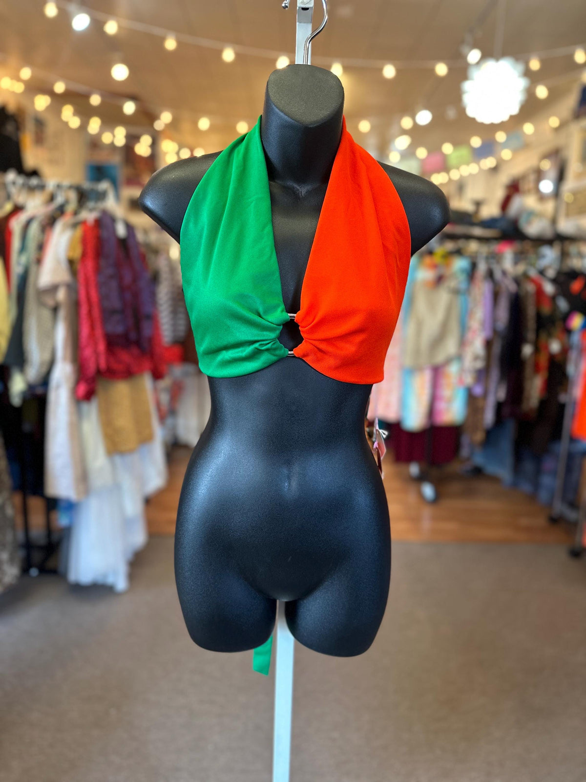 1970’s NWT Red and Green Split O-Ring Halter Top - House of Dow