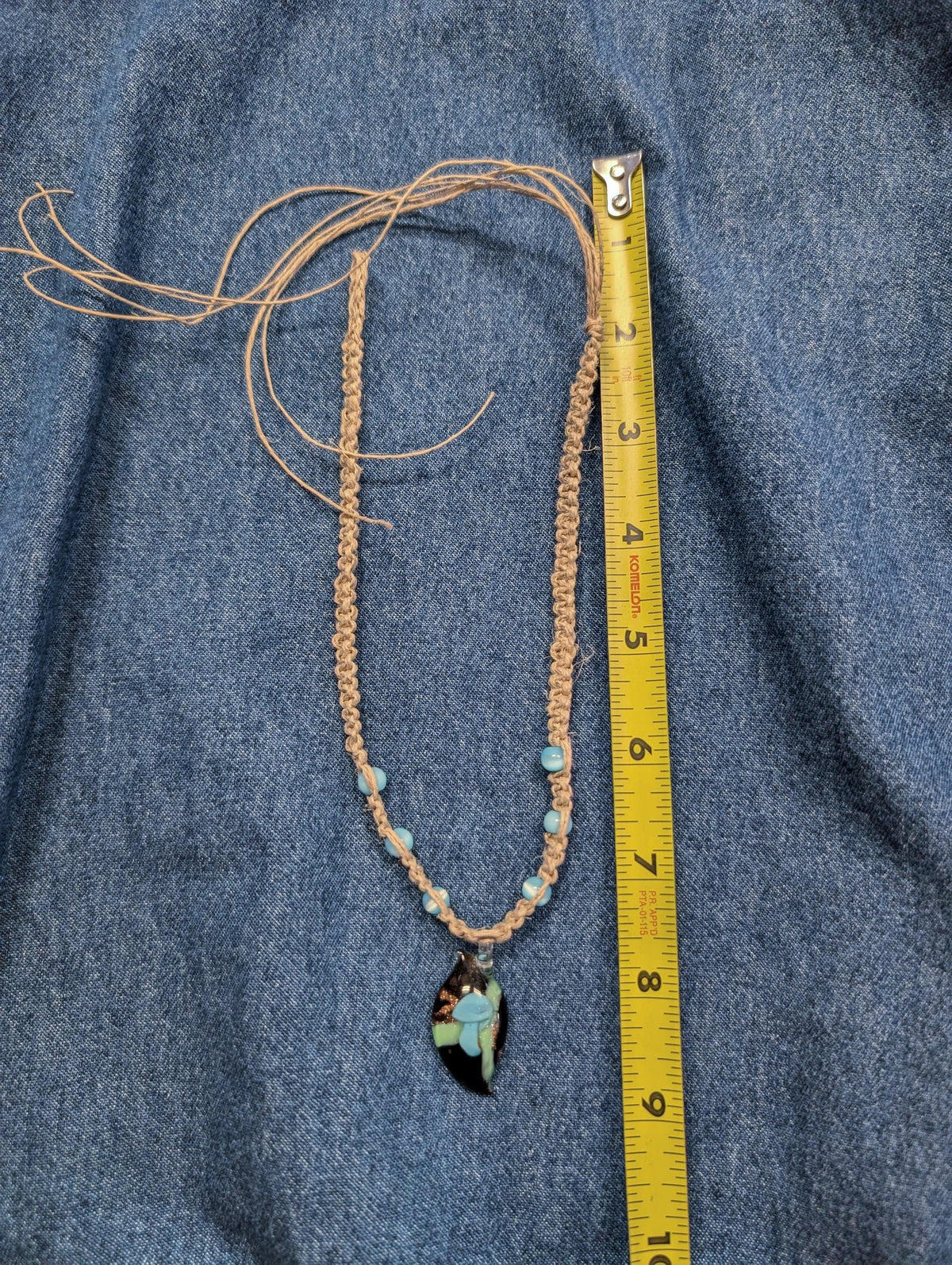 90s y2k vintage deadstock hemp macrame glass mushroom Hippie necklace - House of Dow