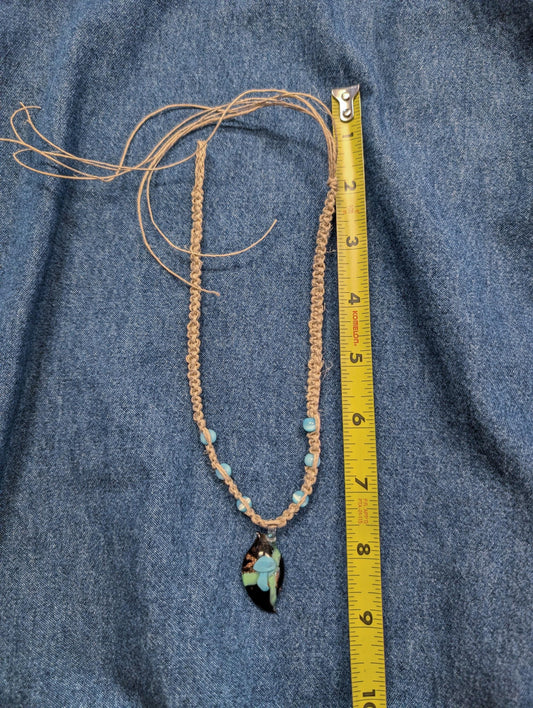 90s y2k vintage deadstock hemp macrame glass mushroom Hippie necklace