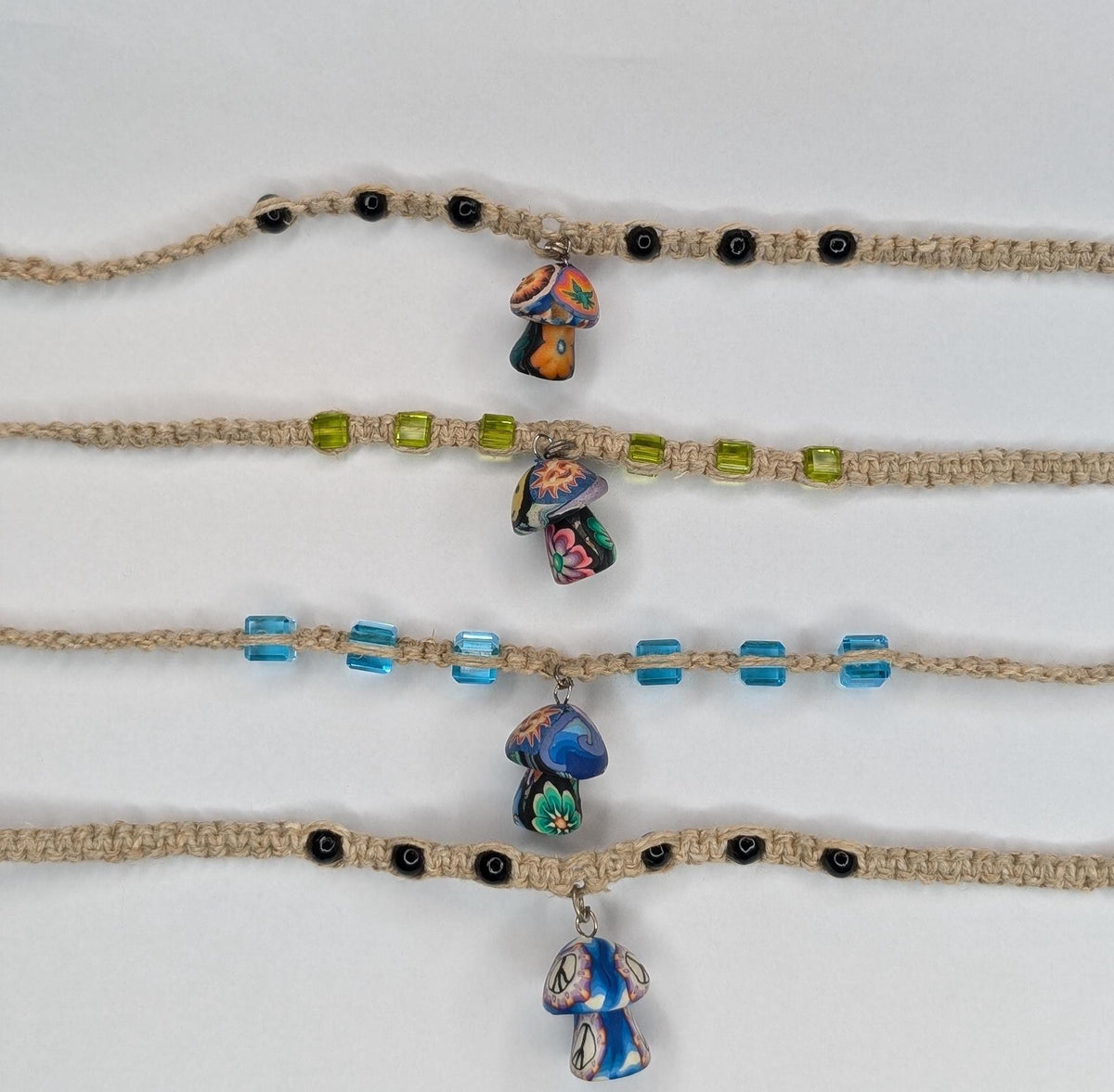 90s y2k vintage deadstock hemp macrame fimo clay mushroom Hippie necklace - House of Dow
