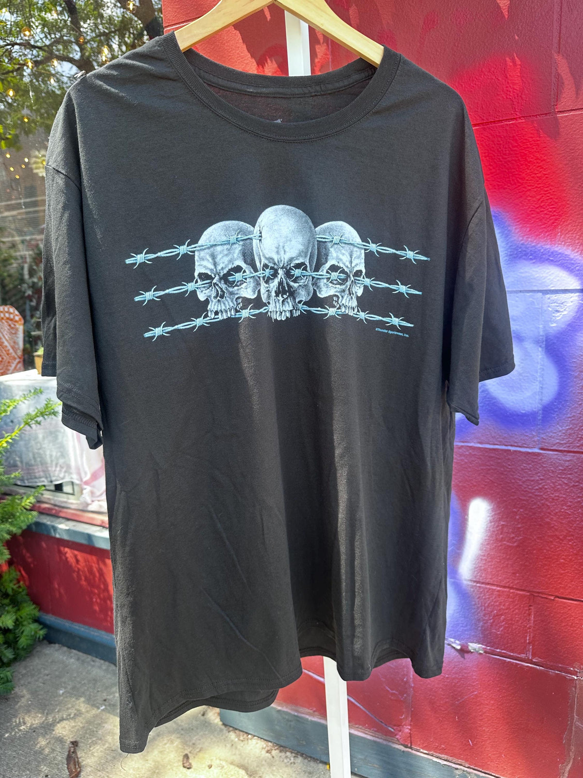 Y2K Deadstock Grunge Skull and Barbed Wire Shirt XXL - House of Dow